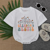 Grandma's Bestie Floral Wildflower Baby Romper Retro Outfit Soft Cotton Birthday Shower Gift for Baby Girl Nostalgic Design