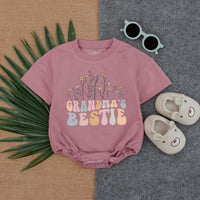 Grandma's Bestie Floral Wildflower Baby Romper Retro Outfit Soft Cotton Birthday Shower Gift for Baby Girl Nostalgic Design