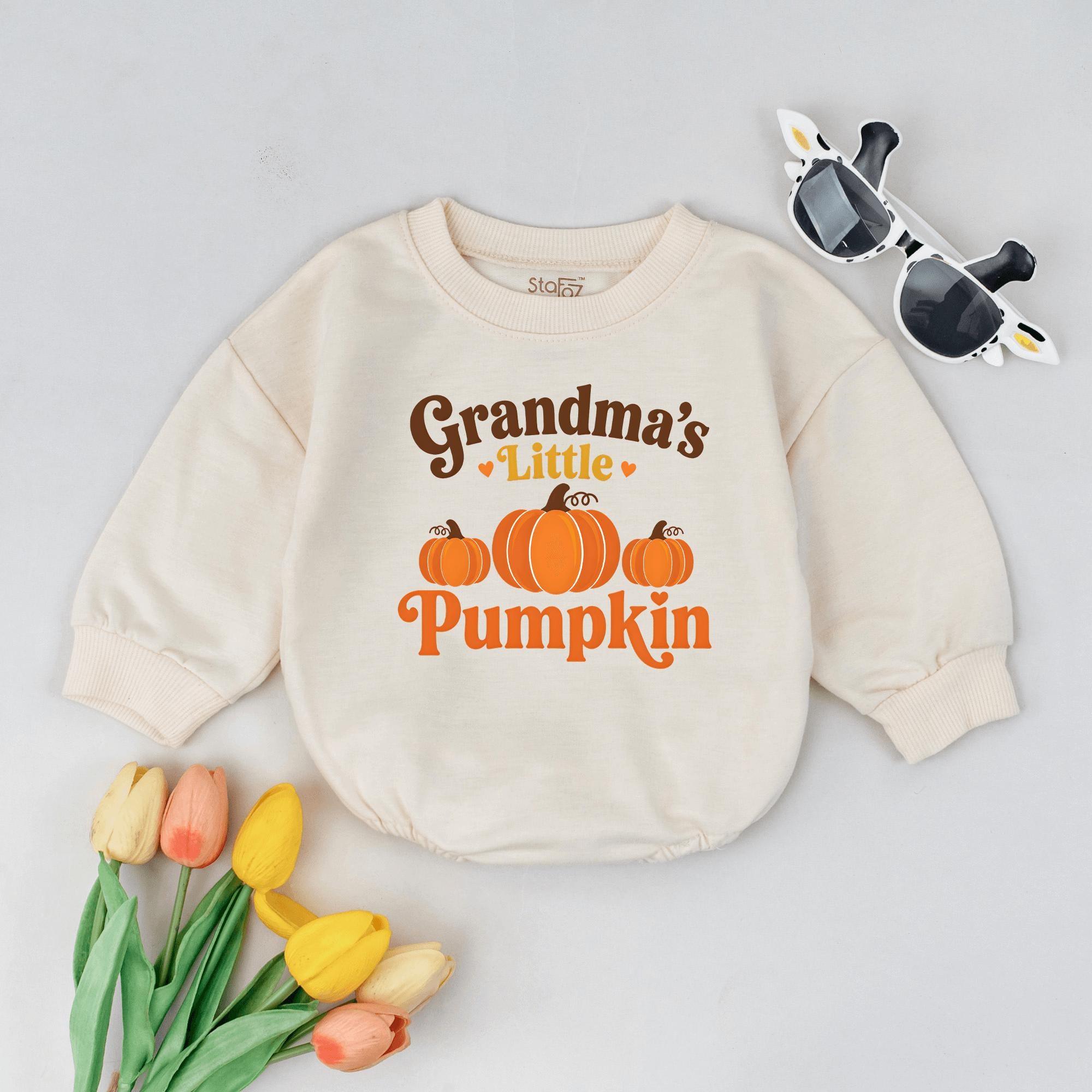 Grandma's Little Pumpkin Baby Sweatshirt with Fall Pumpkin Graphic, Custom Name Option, Cute Autumn Outfit for Grandkids