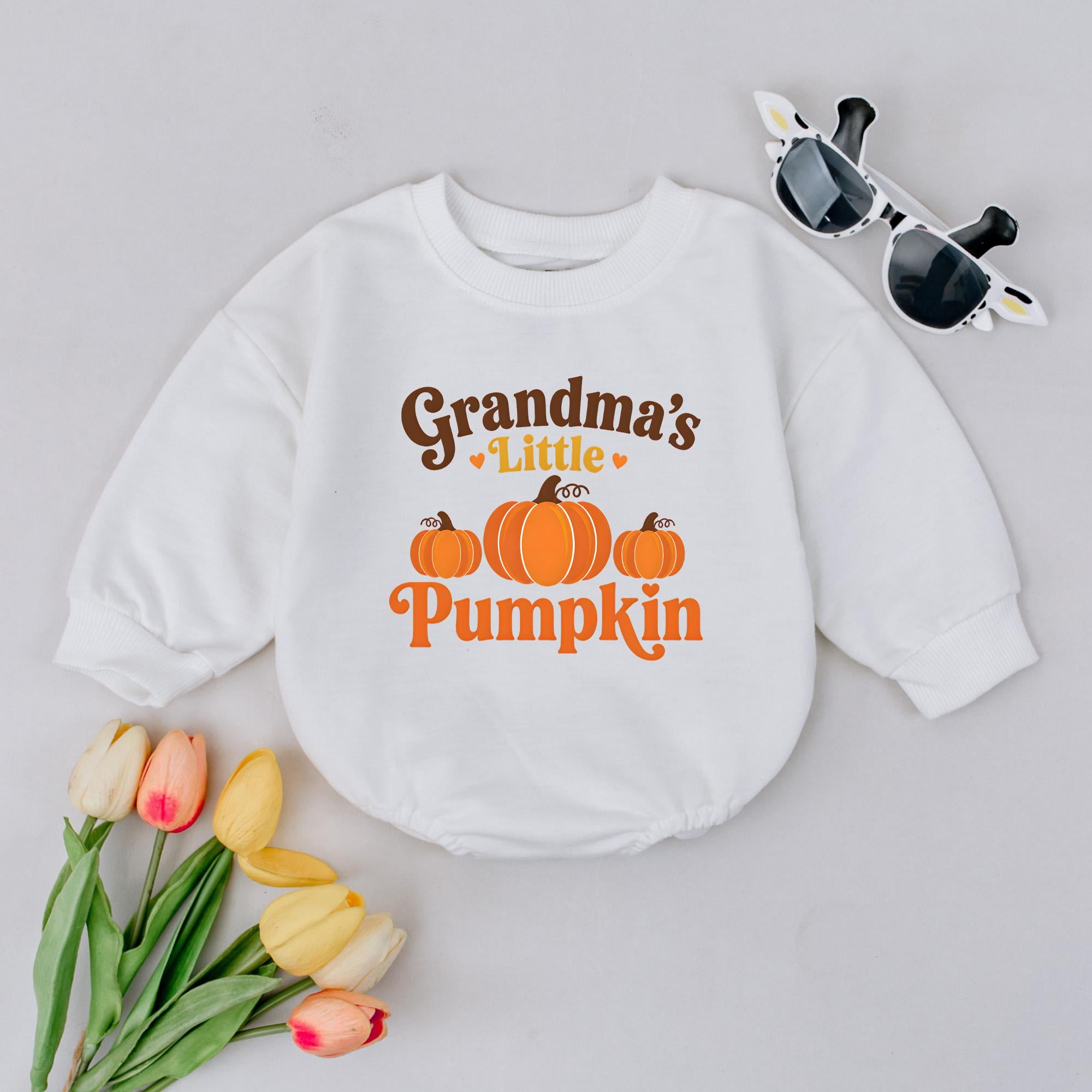 Grandma's Little Pumpkin Baby Sweatshirt with Fall Pumpkin Graphic, Custom Name Option, Cute Autumn Outfit for Grandkids