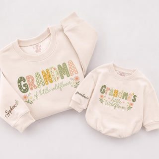 Grandma's Little Wildflower Matching Sweatshirt Set with Custom Names, Floral Grandparents Day Outfit for Grandkids & Grandma
