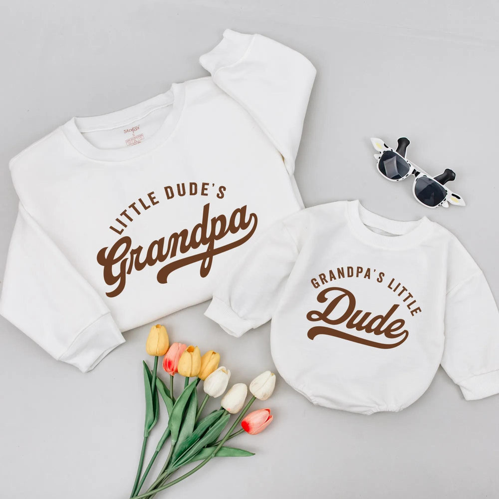 Grandpa and Grandson Matching Shirts Retro Little Dude Outfit Gift for New Grandpa or Father’s Day Soft Cotton Family Set Casual Design
