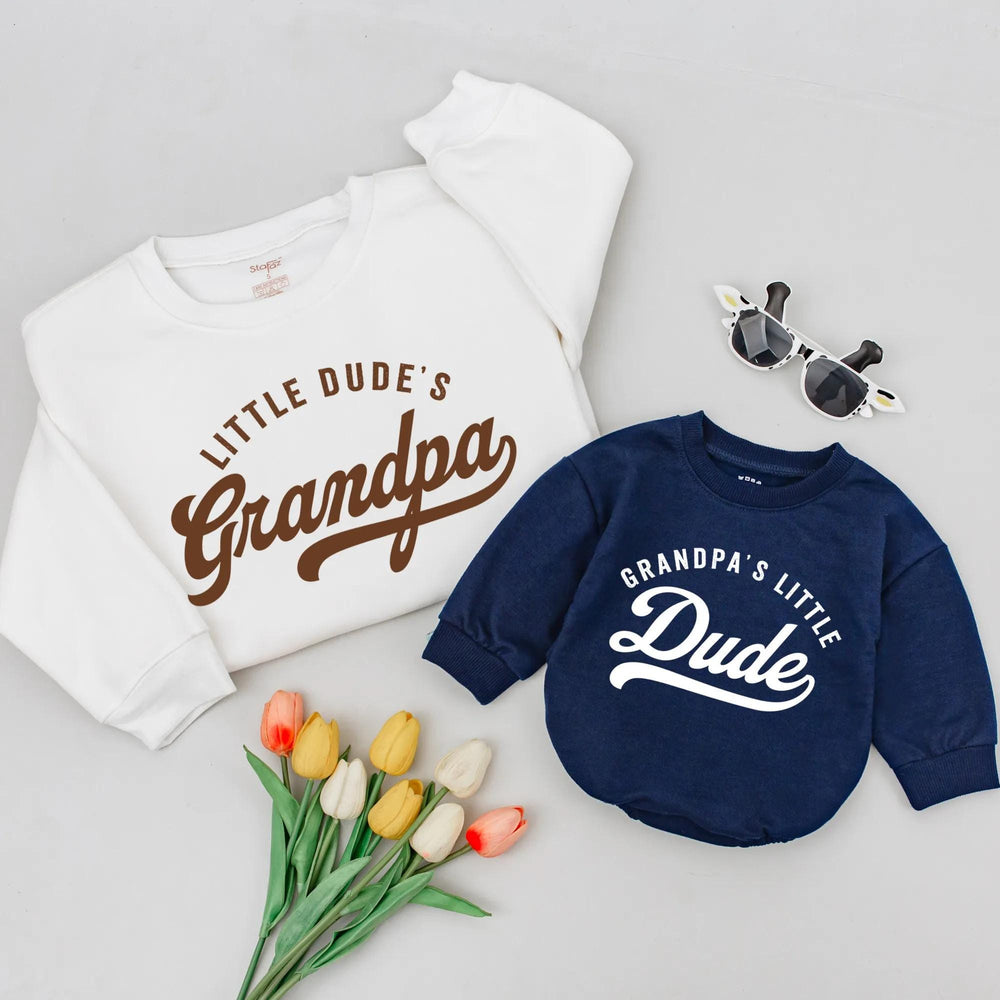 Grandpa and Grandson Matching Shirts Retro Little Dude Outfit Gift for New Grandpa or Father’s Day Soft Cotton Family Set Casual Design