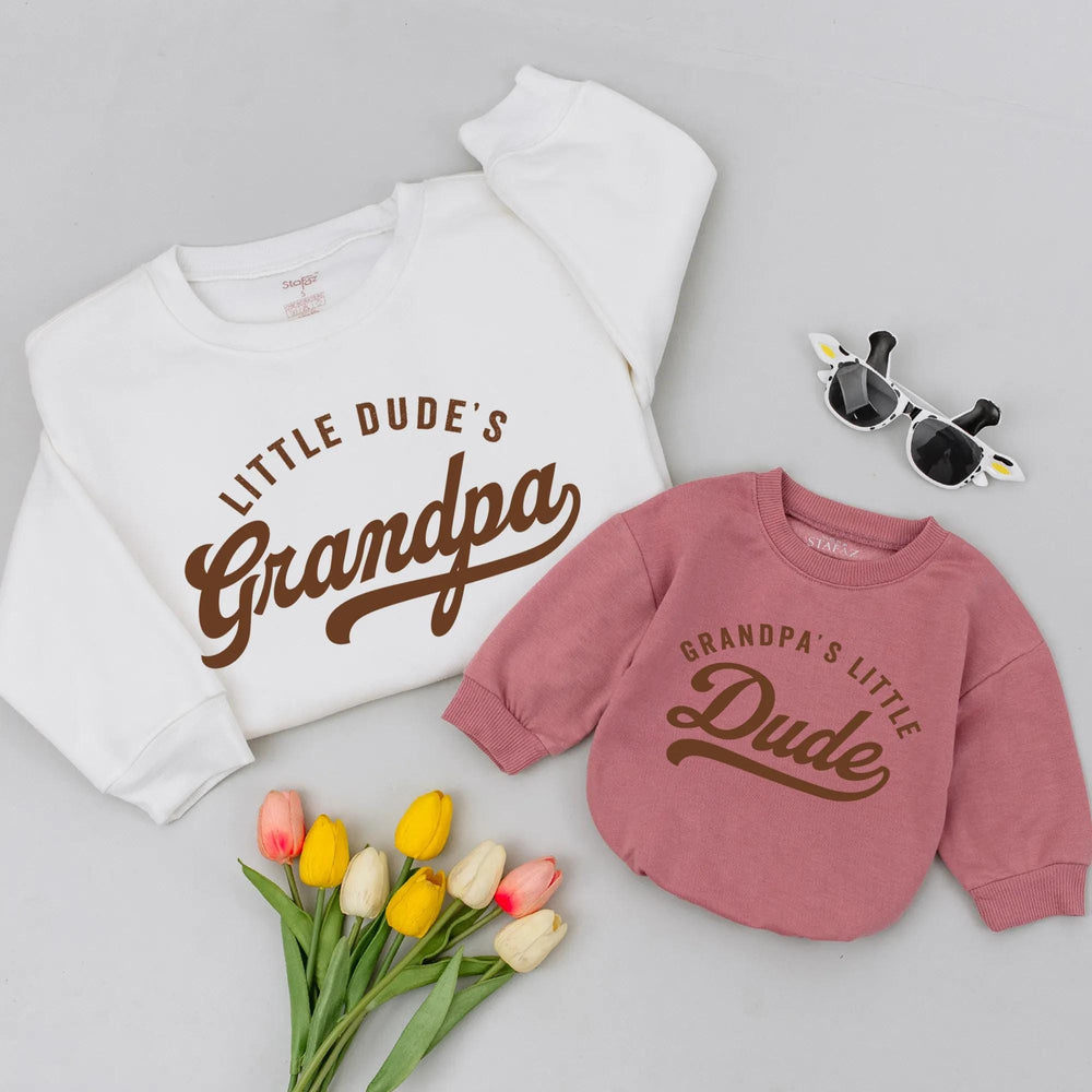 Grandpa and Grandson Matching Shirts Retro Little Dude Outfit Gift for New Grandpa or Father’s Day Soft Cotton Family Set Casual Design