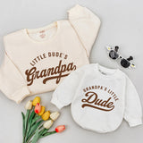 Grandpa and Grandson Matching Shirts Retro Little Dude Outfit Gift for New Grandpa or Father’s Day Soft Cotton Family Set Casual Design