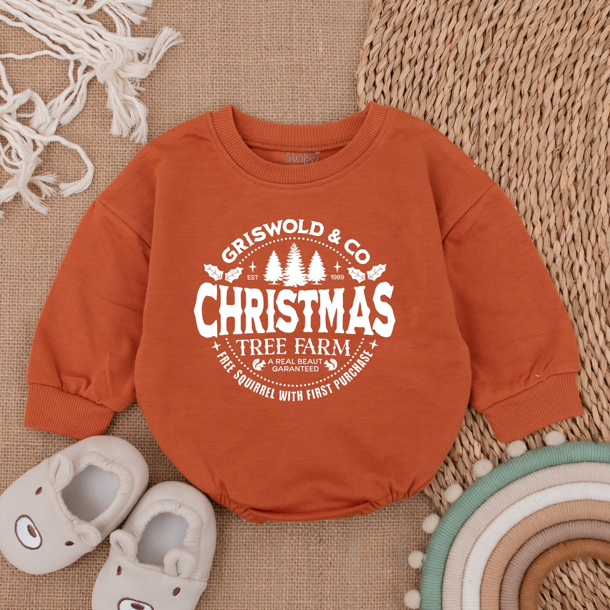 Griswold & Co Christmas Tree Farm Baby Romper Vintage Holiday Outfit Soft Cotton Newborn First Christmas Suit Nostalgic Fun Design