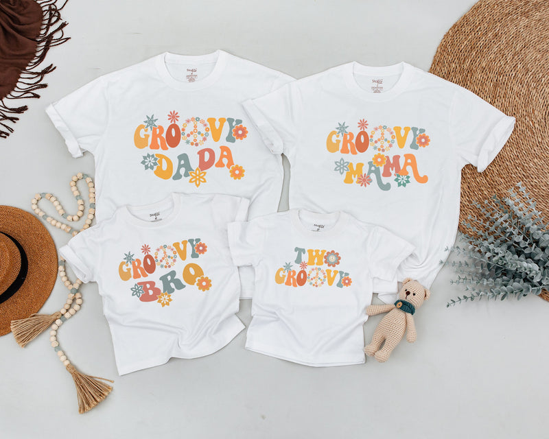 Groovy Family Birthday Shirts 70s Retro Matching Outfits for Two-Year-Old Girl Vibrant Design Personalized Gift Cotton Comfortable Wear