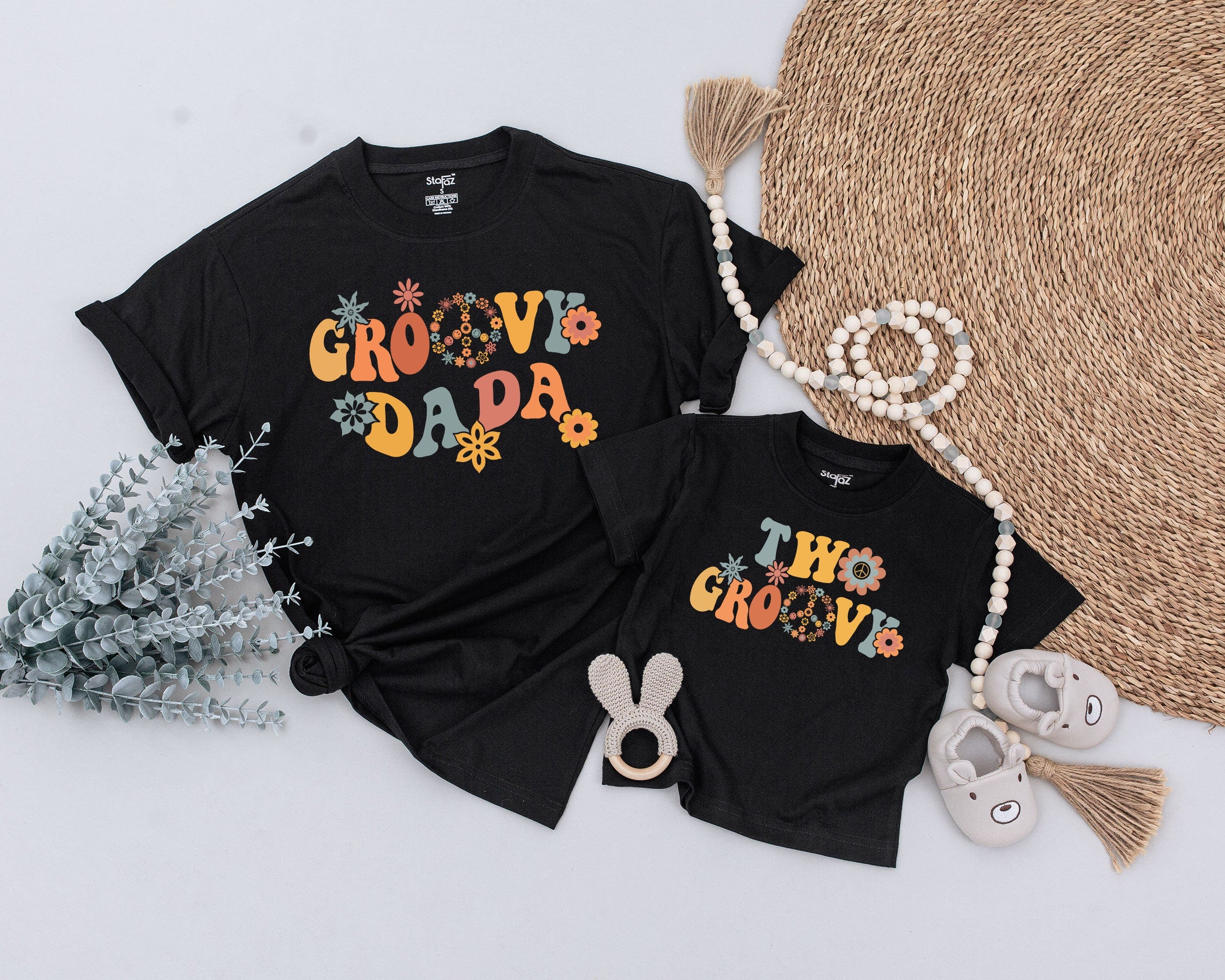Groovy Family Birthday Shirts 70s Retro Matching Outfits for Two-Year-Old Girl Vibrant Design Personalized Gift Cotton Comfortable Wear