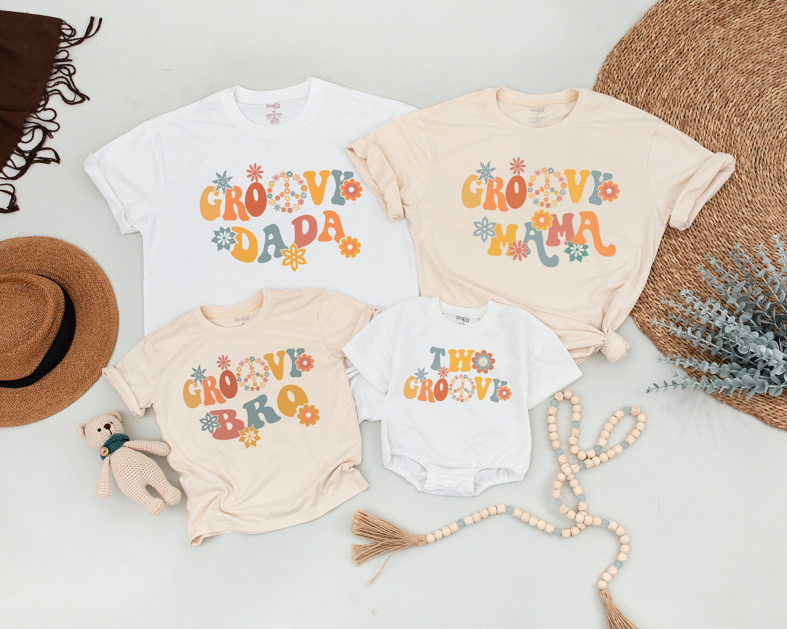 Groovy Family Birthday Shirts 70s Retro Matching Outfits for Two-Year-Old Girl Vibrant Design Personalized Gift Cotton Comfortable Wear