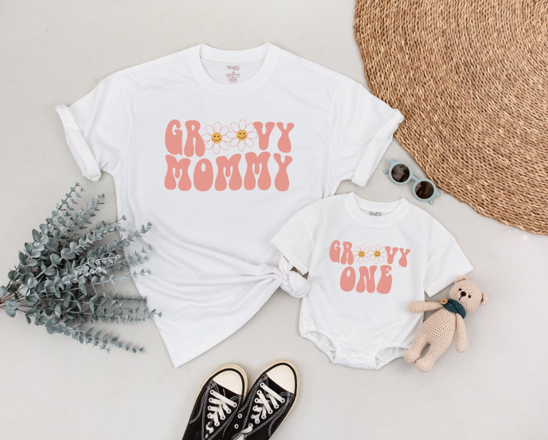 Groovy One Family Birthday Shirts Retro 70s Pink Tees Matching First Birthday Outfit Soft Cotton Party Mom Dad Sister