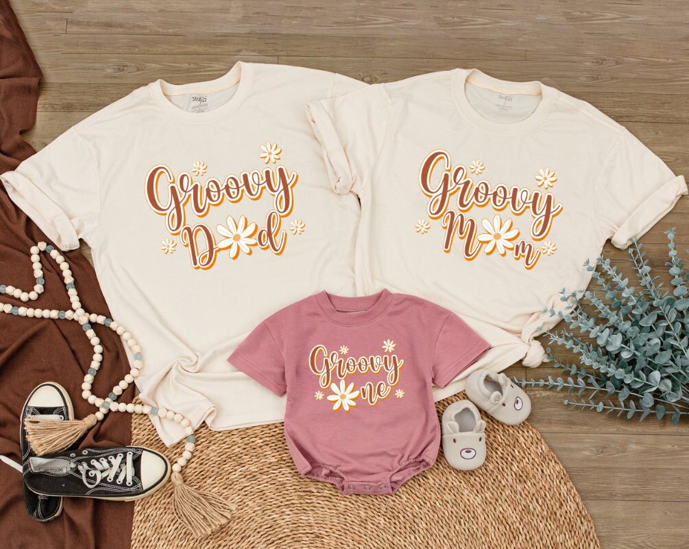Groovy One Family Birthday Shirts Retro Flower Design Matching Mom Dad Sister Baby Custom Name Cotton Soft Comfortable Gift