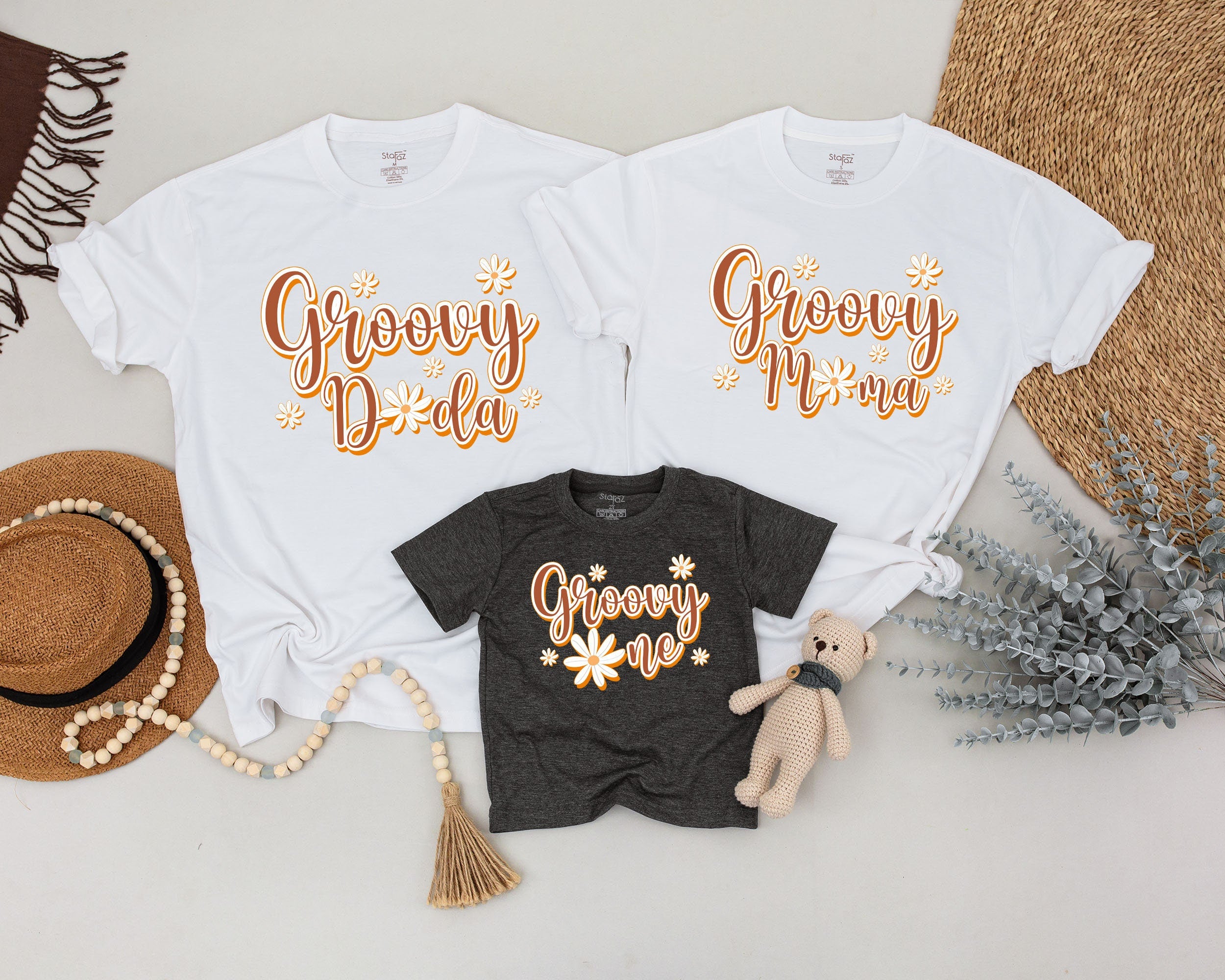 Groovy One Family Birthday Shirts Retro Flower Design Matching Mom Dad Sister Baby Custom Name Cotton Soft Comfortable Gift