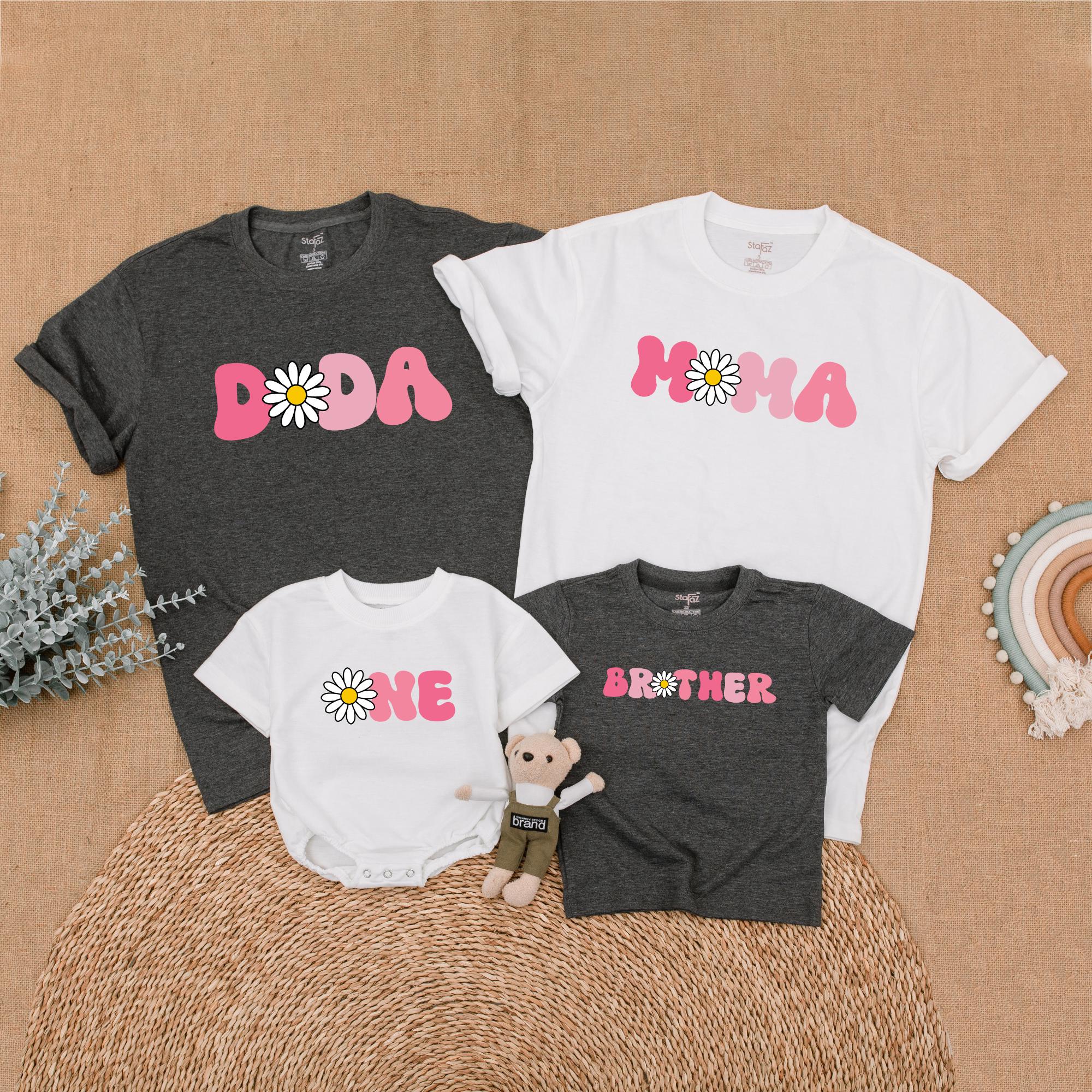 Groovy Pink Daisy Matching Family Shirts for Girl's 1st Birthday Fun Retro Boho Outfit for Mom Dad Toddler Comfortable Cotton Personalized