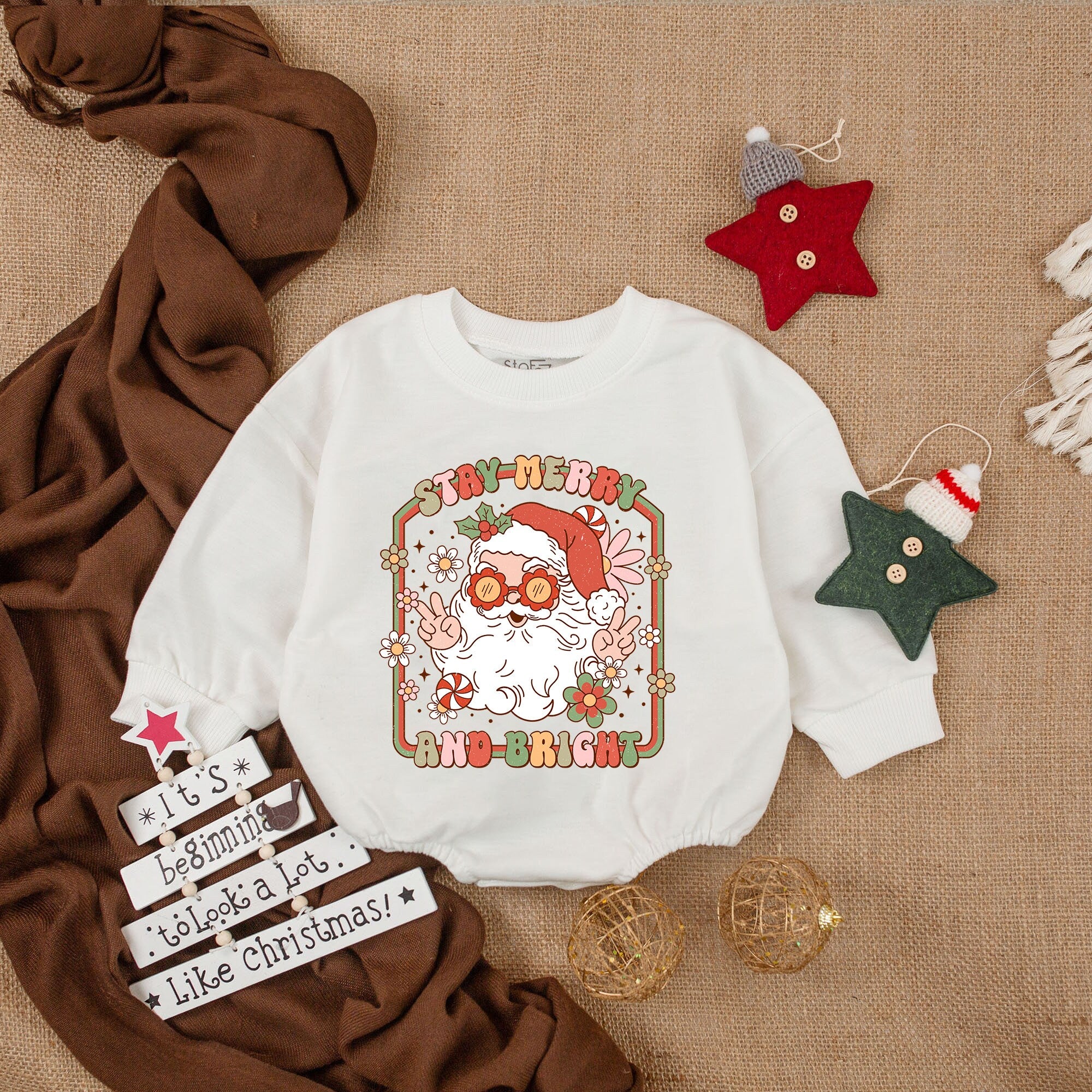 Groovy Santa Baby Romper with Retro Sunglasses Fun Christmas Outfit Soft Cotton Holiday Gift Infant Clothes Stay Merry and Bright