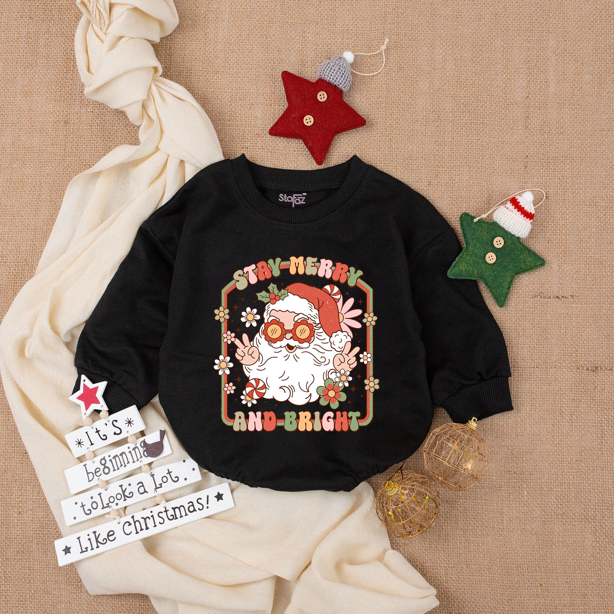 Groovy Santa Baby Romper with Retro Sunglasses Fun Christmas Outfit Soft Cotton Holiday Gift Infant Clothes Stay Merry and Bright