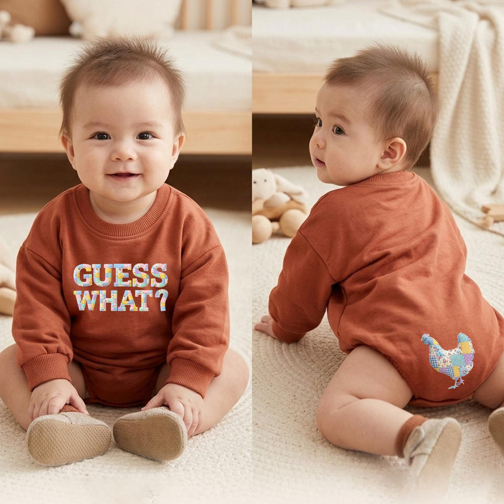 Guess What Chicken Butt Baby Romper Funny Patchwork Bodysuit Gender Neutral Infant Outfit Soft Cotton Baby Shower Gift Cute Design