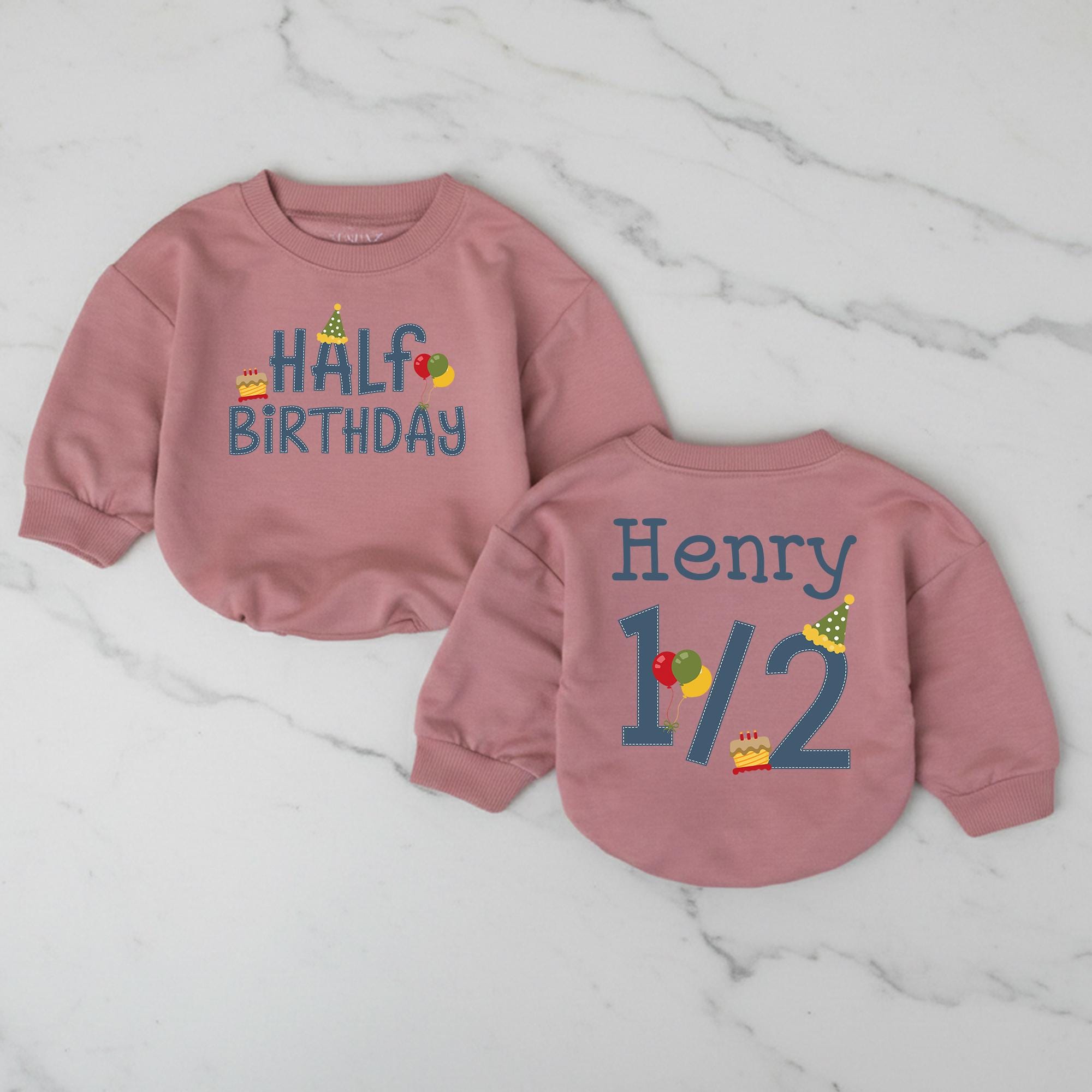 Half Birthday Baby Boy Bubble Romper with Custom Name, 1/2 Milestone Outfit, Six Month Birthday Party Photo Clothes