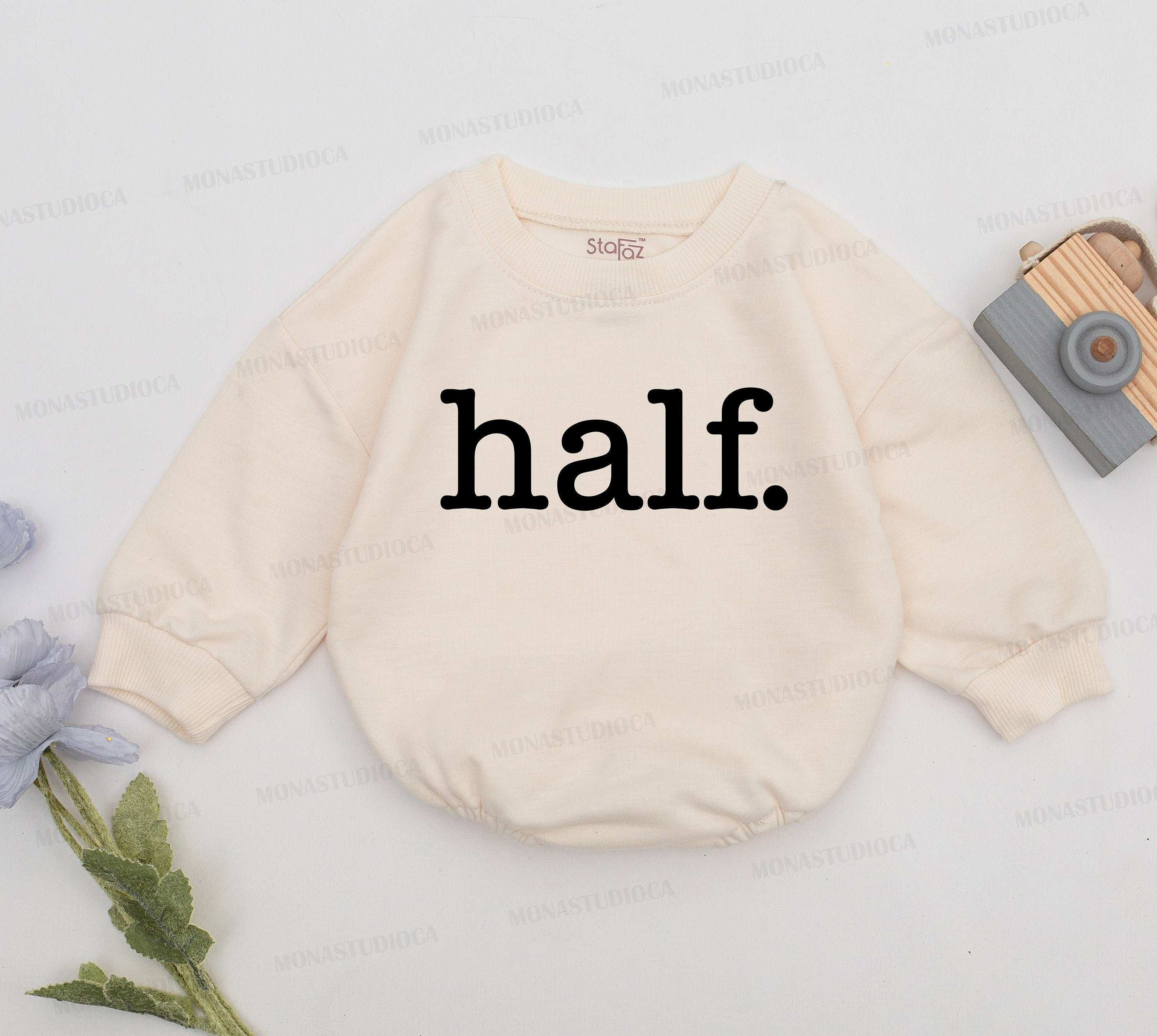 Half Birthday Baby Romper Minimalist Black Text 6 Months Gift Soft Cotton Infant Outfit for Girls Boys Natural Birthday Clothing