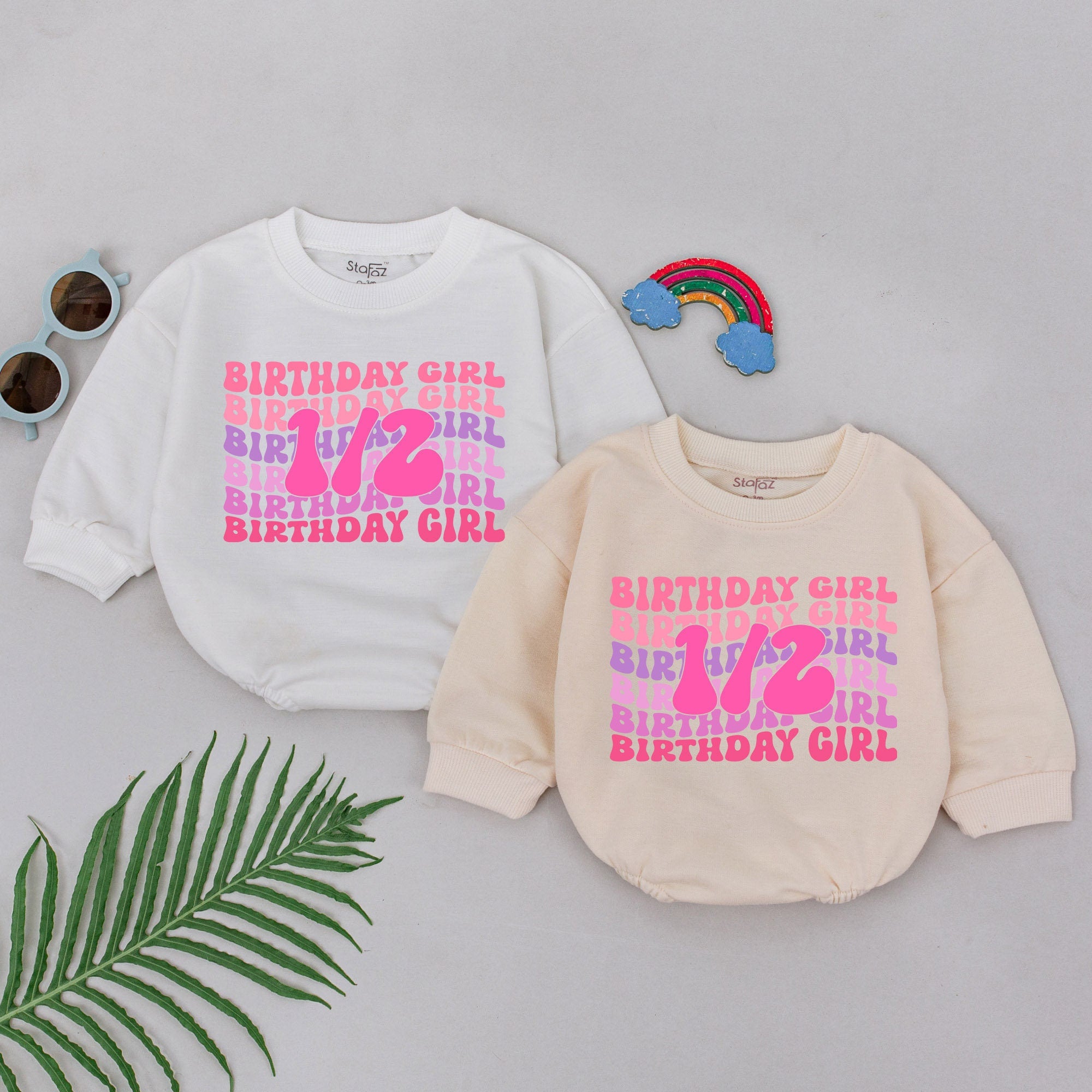 Half Birthday Girl Romper with Pink and Purple Playful Text 6 Months Infant Outfit Celebration Halfway To One Milestone Gift