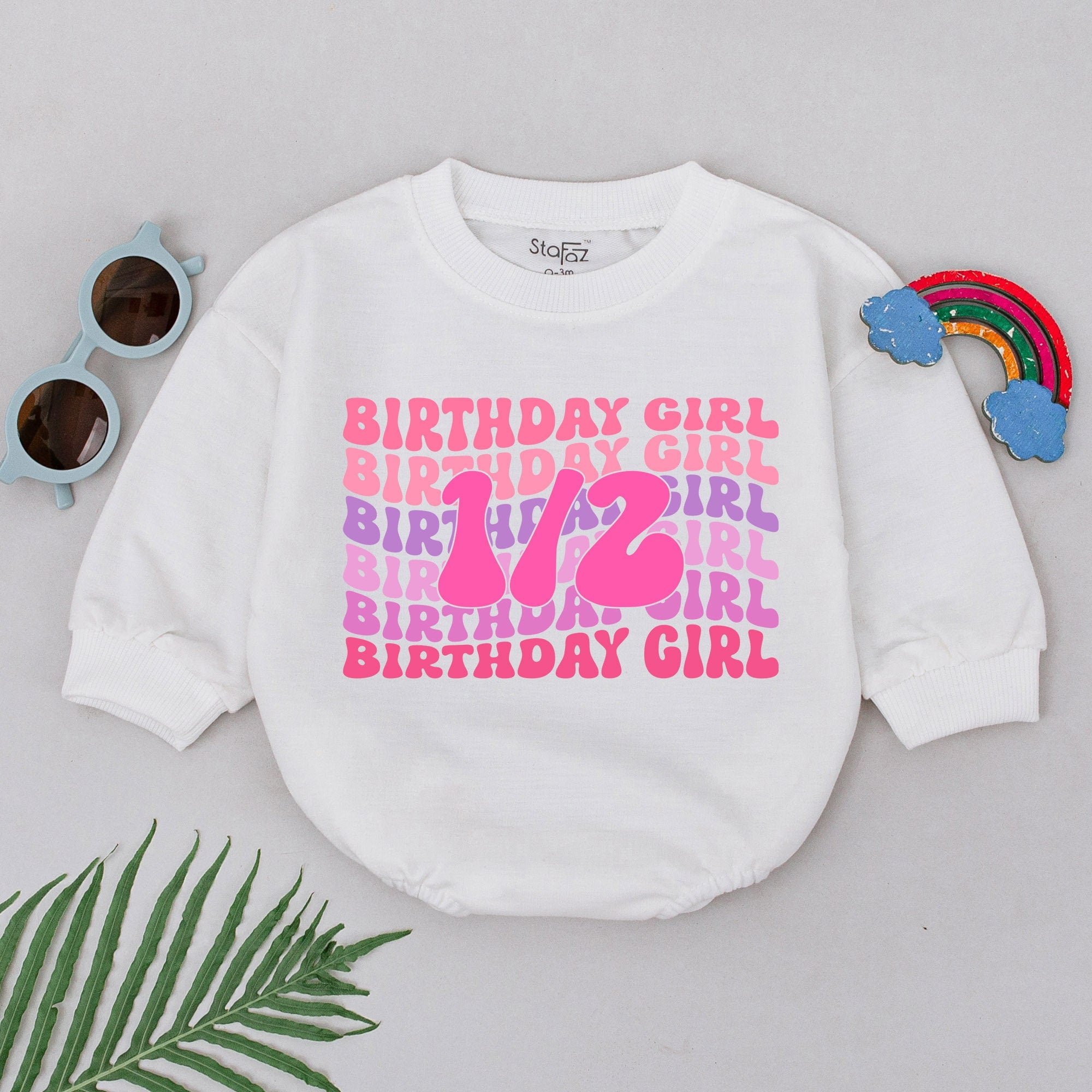 Half Birthday Girl Romper with Pink and Purple Playful Text 6 Months Infant Outfit Celebration Halfway To One Milestone Gift