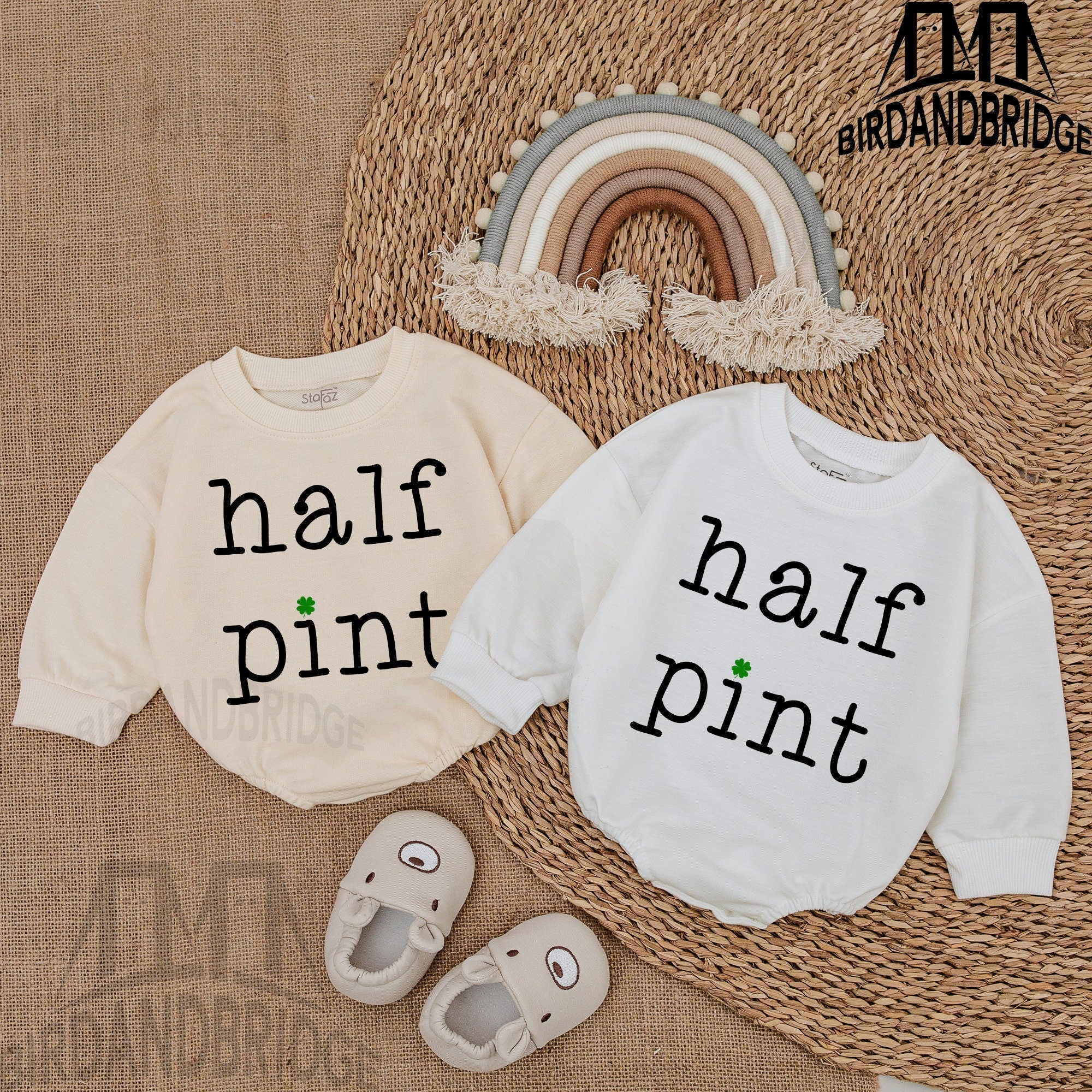 Half Pint Baby Romper Shamrock Design St. Patrick's Day Outfit Light Mauve Cotton Soft Infant Bodysuit Holiday Newborn Gift