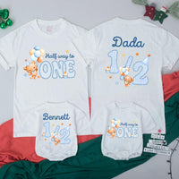 Half Way to One Baby Outfit with Bear Graphic, Matching Family Shirts, Personalized 6 Month Milestone T-Shirt or Bodysuit