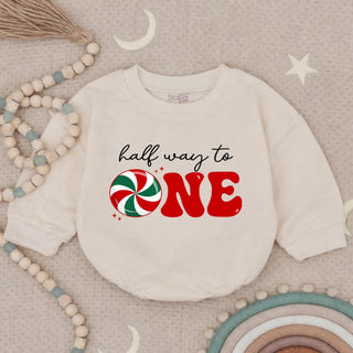 Half Way to One Baby Sweatshirt with Candy Cane Graphic, 6-Month Christmas Outfit, Holiday Milestone Photoshoot Sweater