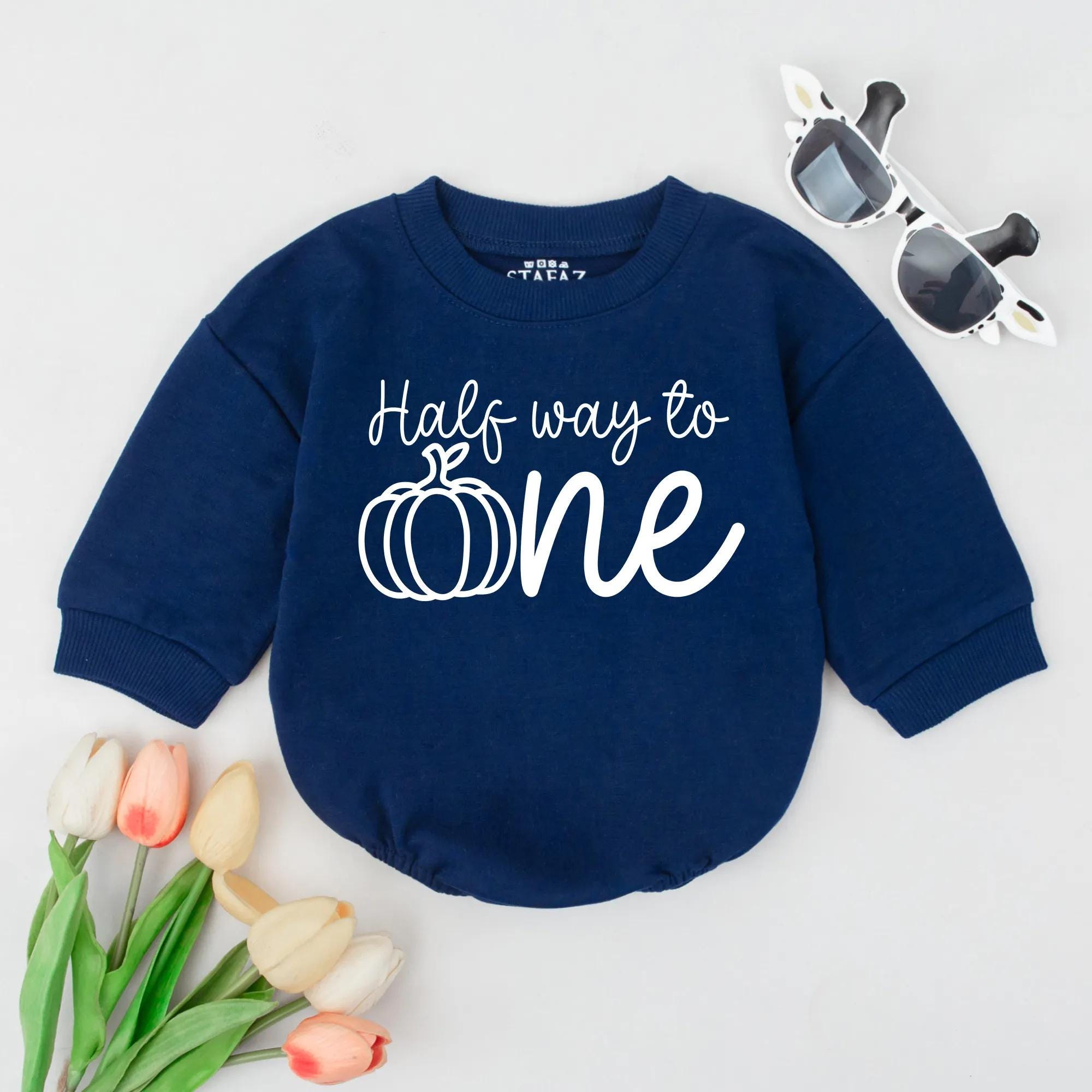 Half Way to One Pumpkin Romper Baby Girl Half Birthday Outfit Burnt Orange Thanksgiving Infant Cotton Comfortable Seasonal Milestone Gift
