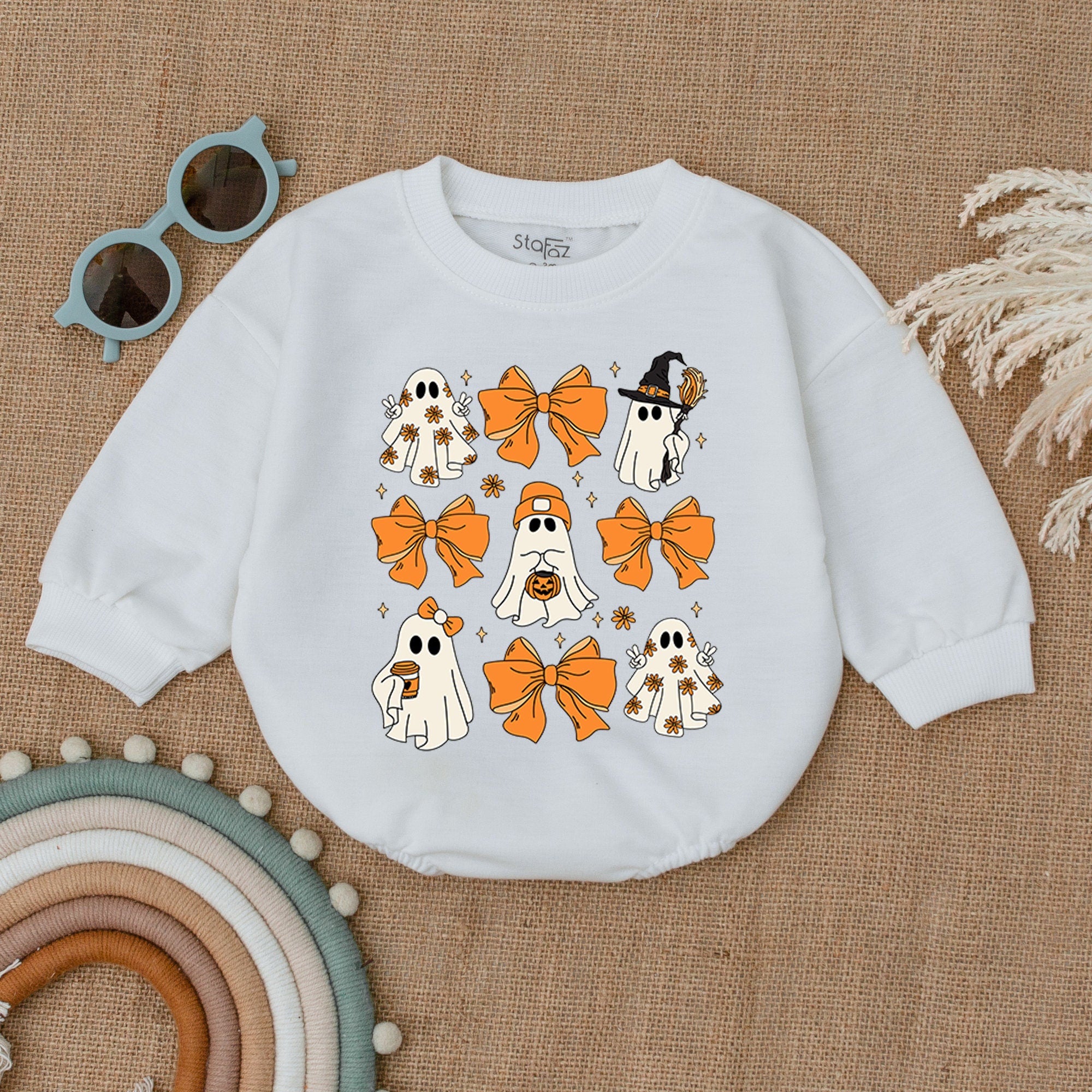 Halloween Baby Romper with Ghosts and Pumpkins Playful Design Soft Cotton Outfit for Spooky Season Party Toddler Infant Costume Gift
