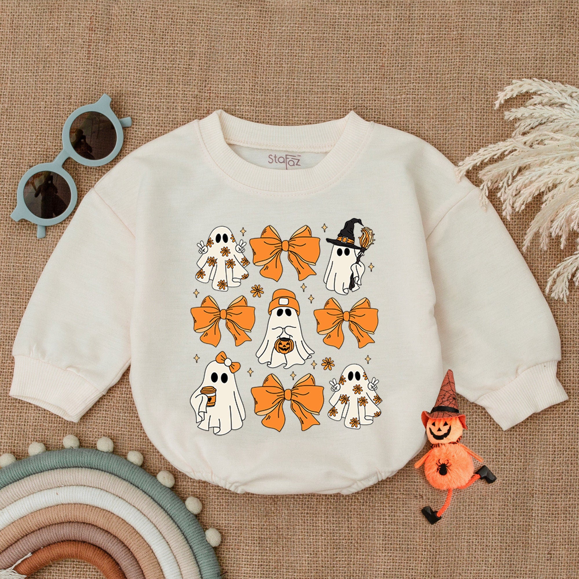 Halloween Baby Romper with Ghosts and Pumpkins Playful Design Soft Cotton Outfit for Spooky Season Party Toddler Infant Costume Gift