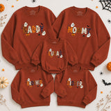 Halloween Family Matching Sweatshirts with Cute Spooky Lettering, Custom Names for Mom, Dad, Kids & Baby, Cozy Fall Outfit