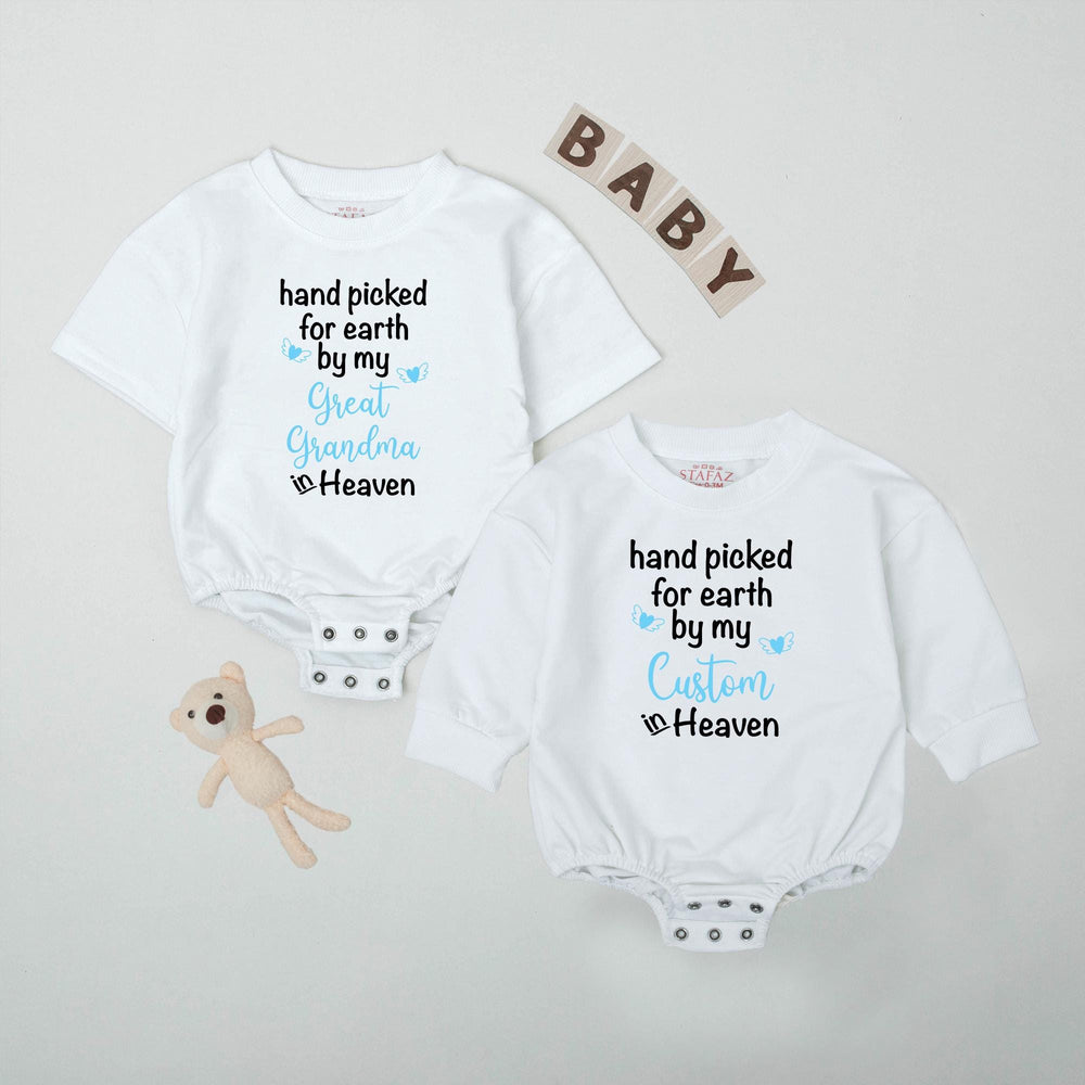 Hand Picked For Earth Baby Romper with Custom Name, Memorial Bodysuit Featuring Angel Wings, Sent From Heaven Newborn Gift Keepsake