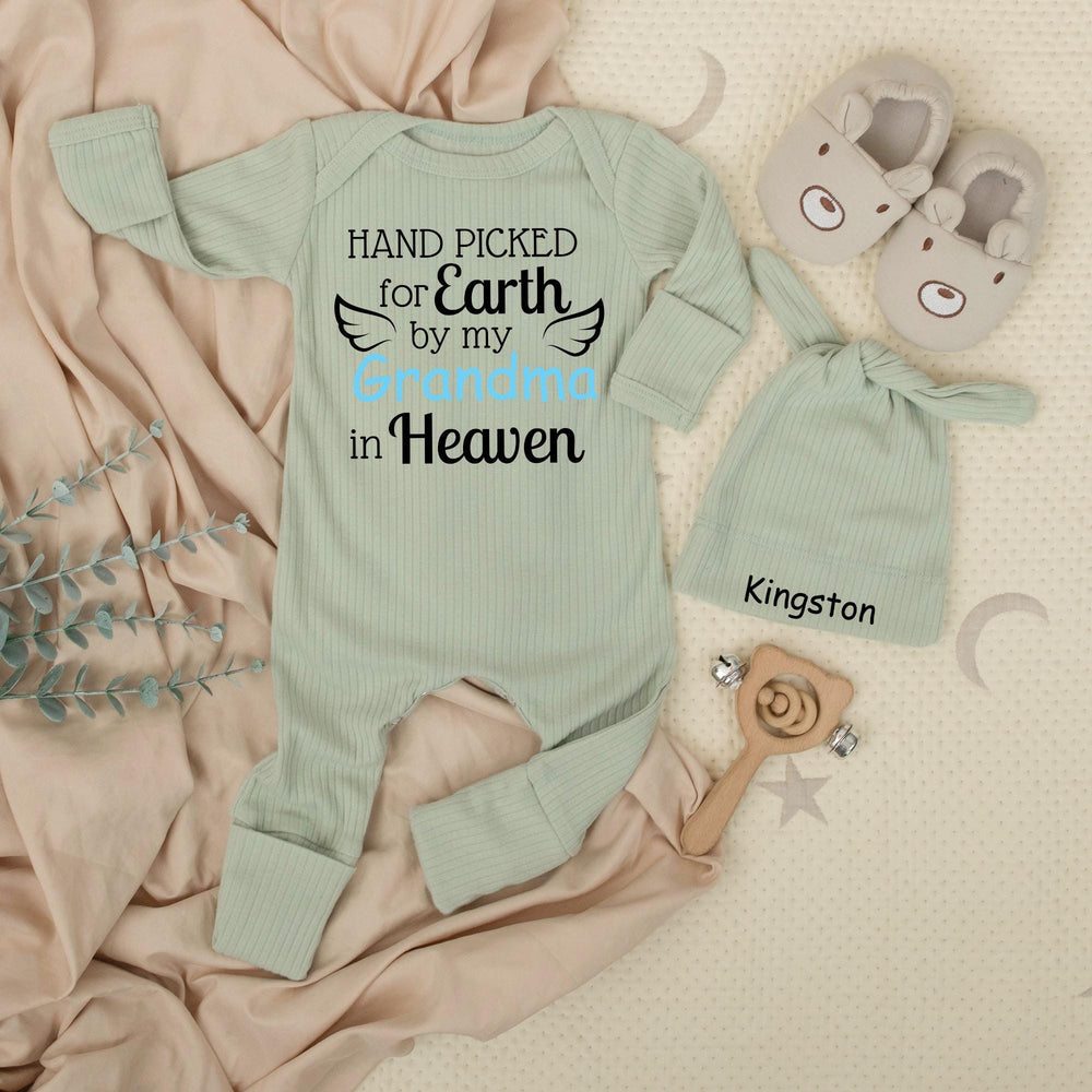 Hand Picked for Earth by Grandma in Heaven Baby Bodysuit Cute Sentimental Baby Shower Gift Soft Cotton Newborn Infant Outfit for Boys or Girls