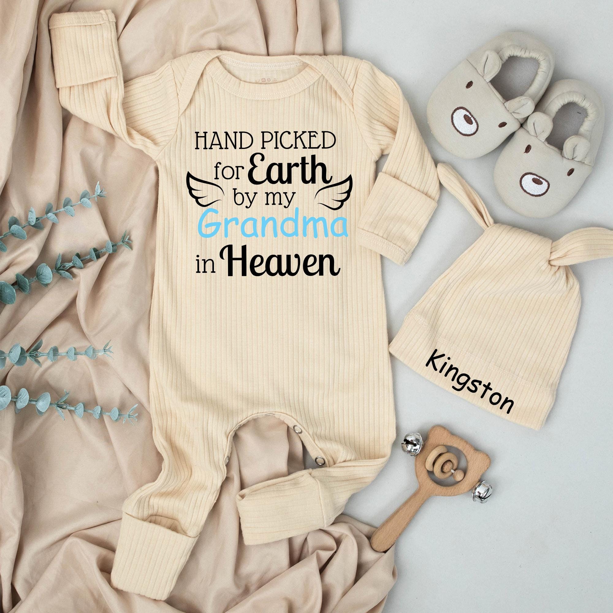 Hand Picked for Earth by Grandma in Heaven Baby Bodysuit Cute Sentimental Baby Shower Gift Soft Cotton Newborn Infant Outfit for Boys or Girls