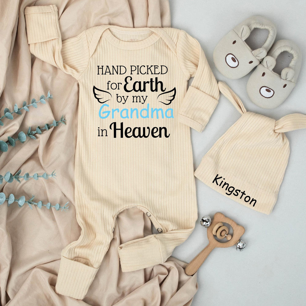 Hand Picked for Earth by Grandma in Heaven Baby Bodysuit Cute Sentimental Baby Shower Gift Soft Cotton Newborn Infant Outfit for Boys or Girls