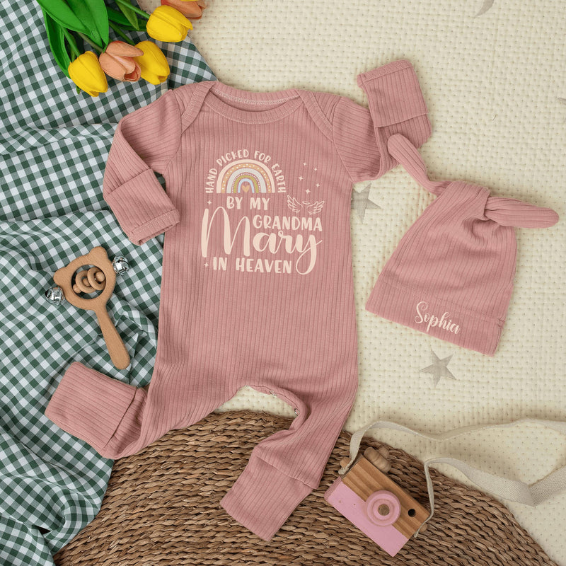 Hand Picked for Earth by My Grandma in Heaven Baby Bodysuit Personalized Gift for Newborns, Baby Shower, Pregnancy Announcement Outfit
