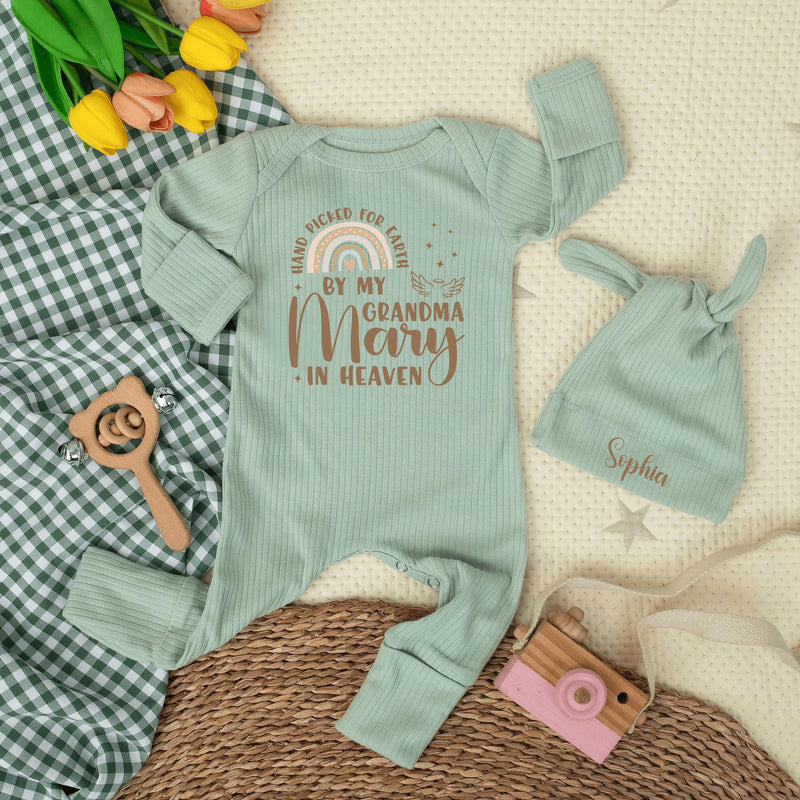 Hand Picked for Earth by My Grandma in Heaven Baby Bodysuit Personalized Gift for Newborns, Baby Shower, Pregnancy Announcement Outfit