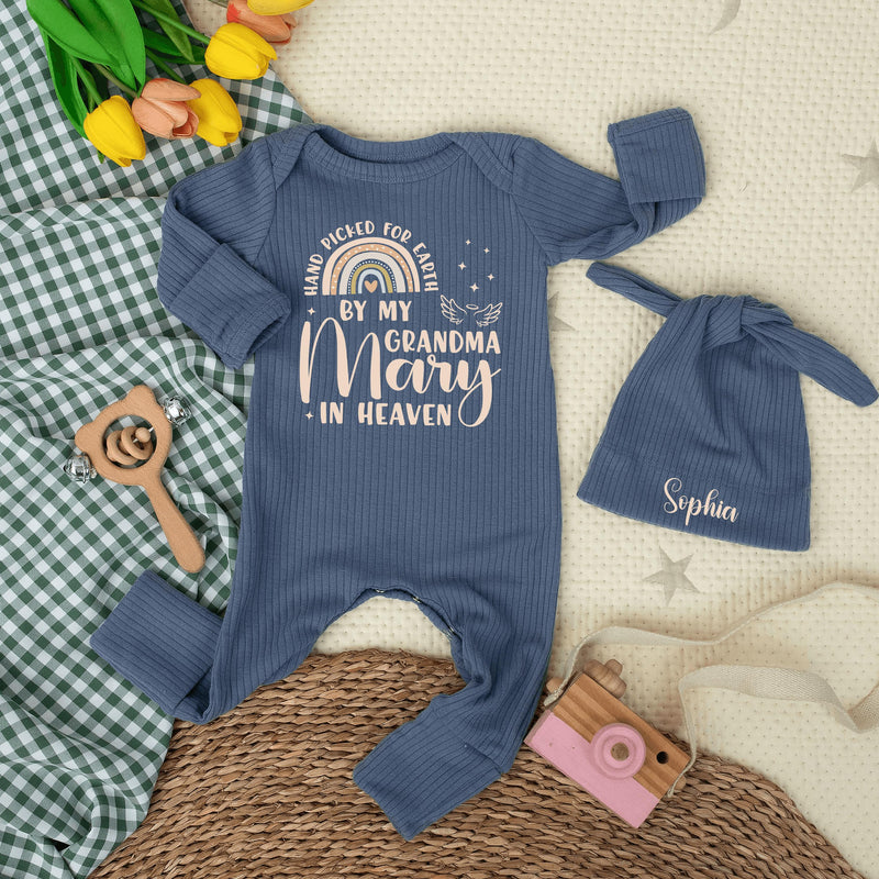 Hand Picked for Earth by My Grandma in Heaven Baby Bodysuit Personalized Gift for Newborns, Baby Shower, Pregnancy Announcement Outfit
