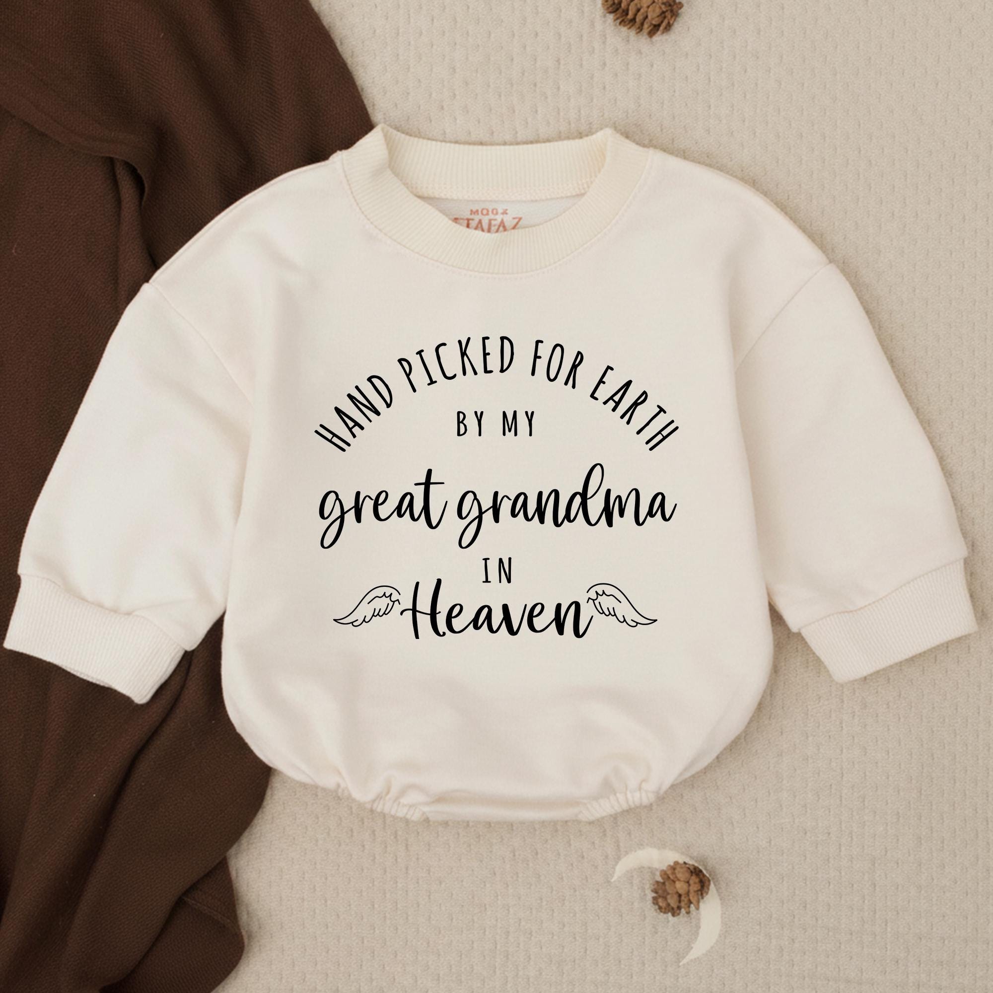 Hand Picked for Earth by My Great Grandma in Heaven Baby Romper, Memorial Outfit with Angel Wings Design, Personalized Name Option