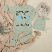 Handpicked for Earth Baby Bodysuit with Custom Name Sentimental Design Light Blue and Black Hearts Perfect Baby Shower or Pregnancy Gift