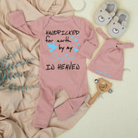 Handpicked for Earth Baby Bodysuit with Custom Name Sentimental Design Light Blue and Black Hearts Perfect Baby Shower or Pregnancy Gift