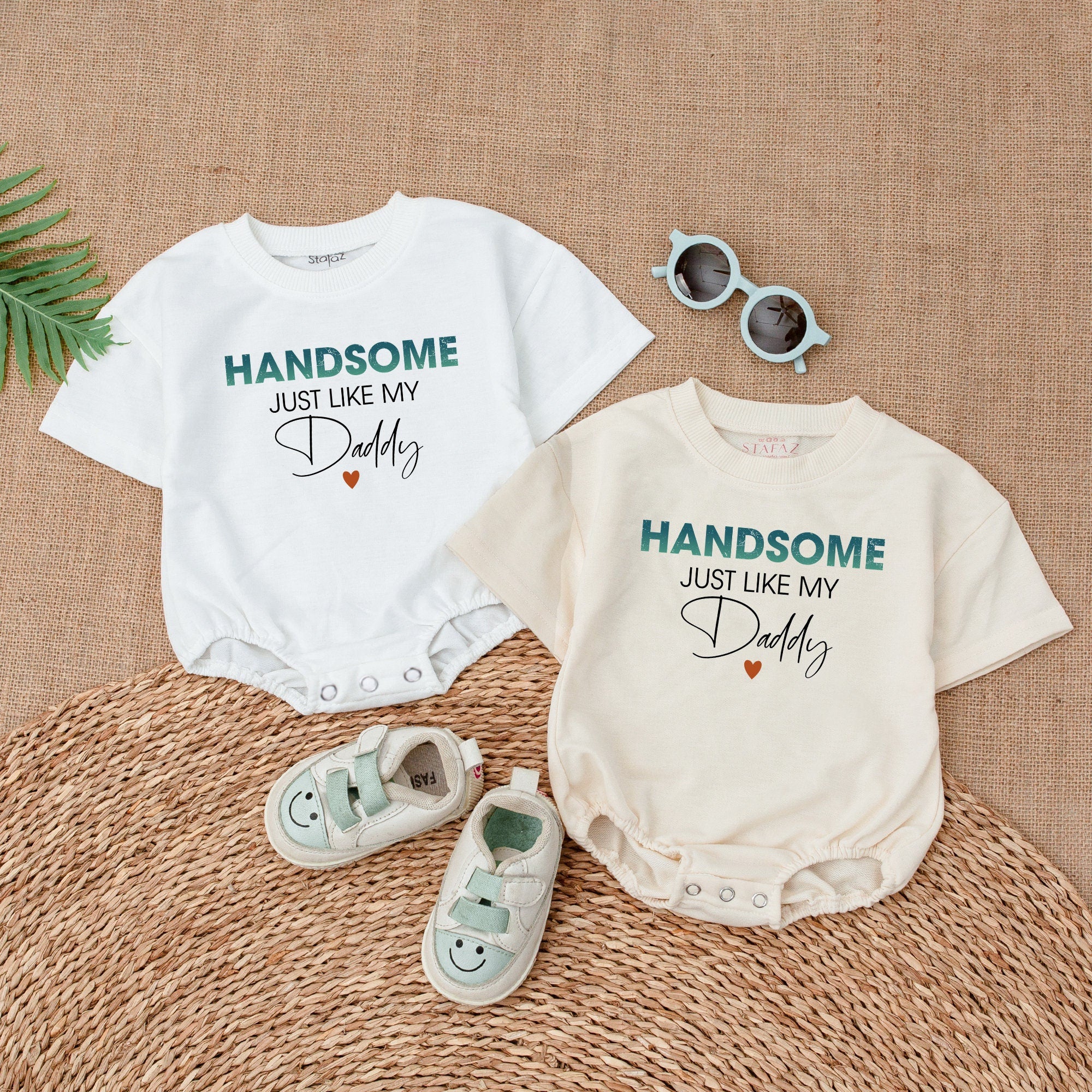 Handsome Like My Daddy Baby Boy Romper Stylish First Father's Day Outfit Comfortable Short Sleeve Bodysuit Soft Modern Design