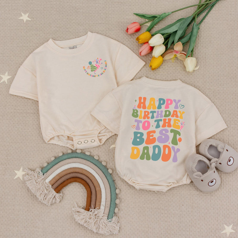 Happy Birthday to the Best Daddy Baby Romper, Cute Retro Kids Outfit, Soft Cotton Infant Long Sleeve, Birthday Gift for Daddy’s Girl