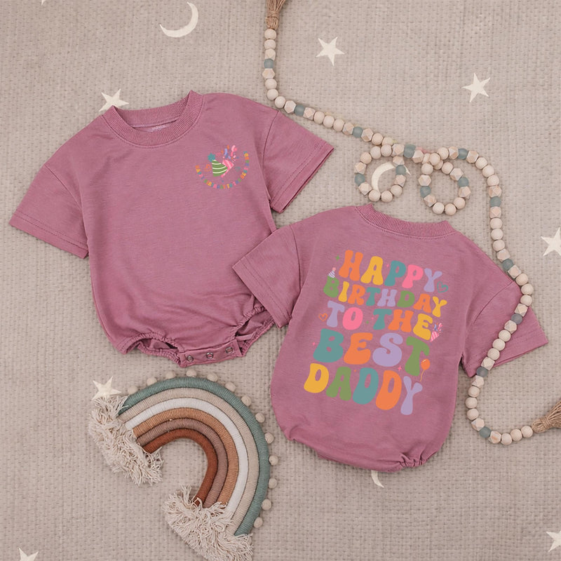 Happy Birthday to the Best Daddy Baby Romper, Cute Retro Kids Outfit, Soft Cotton Infant Long Sleeve, Birthday Gift for Daddy’s Girl