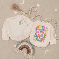 Happy Birthday to the Best Daddy Baby Romper, Cute Retro Kids Outfit, Soft Cotton Infant Long Sleeve, Birthday Gift for Daddy’s Girl
