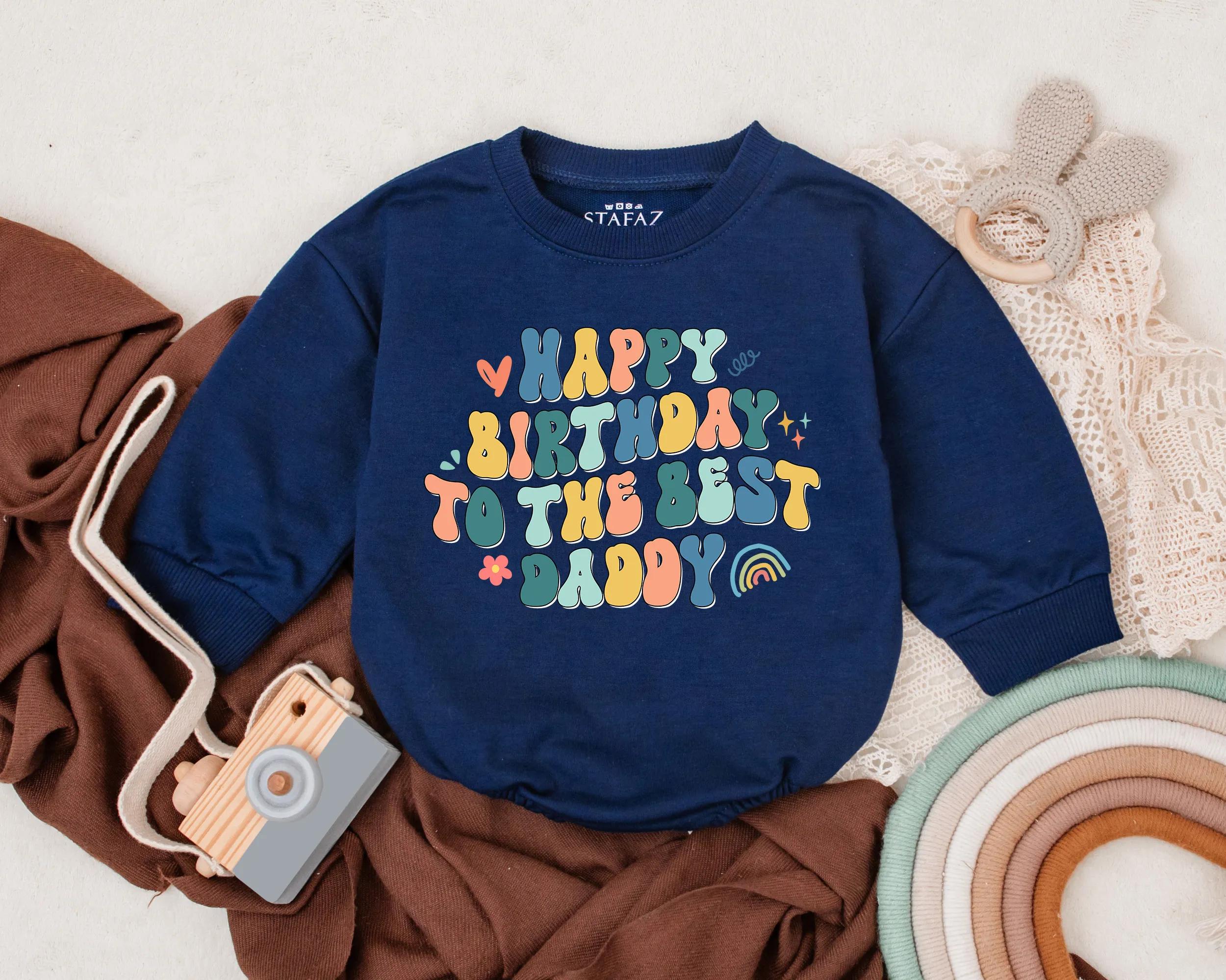 Happy Birthday Daddy Baby Romper with Stars Hearts Rainbow Design Soft Cotton Infant Gift for Father's Day Celebration Newborn Outfit