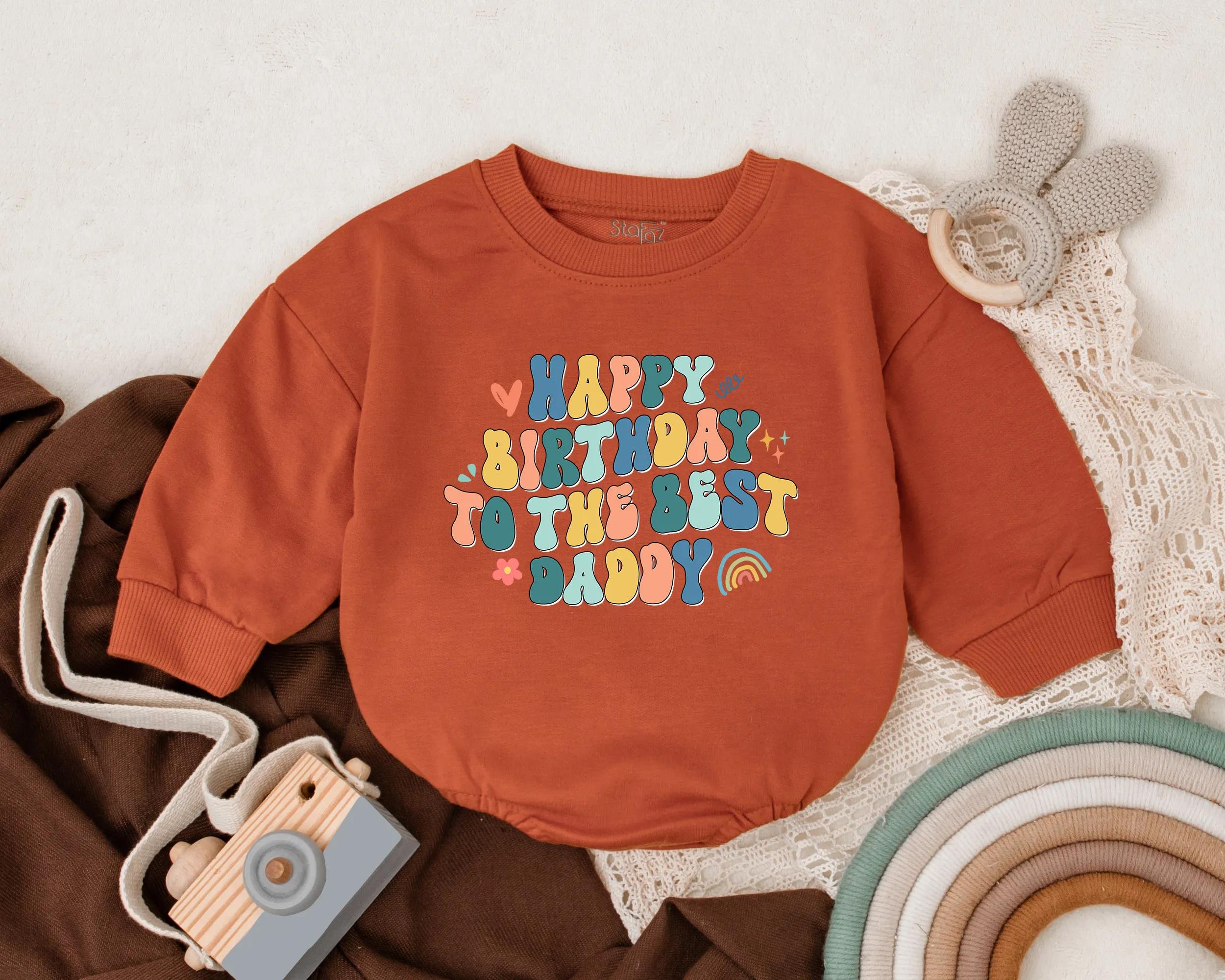 Happy Birthday Daddy Baby Romper with Stars Hearts Rainbow Design Soft Cotton Infant Gift for Father's Day Celebration Newborn Outfit