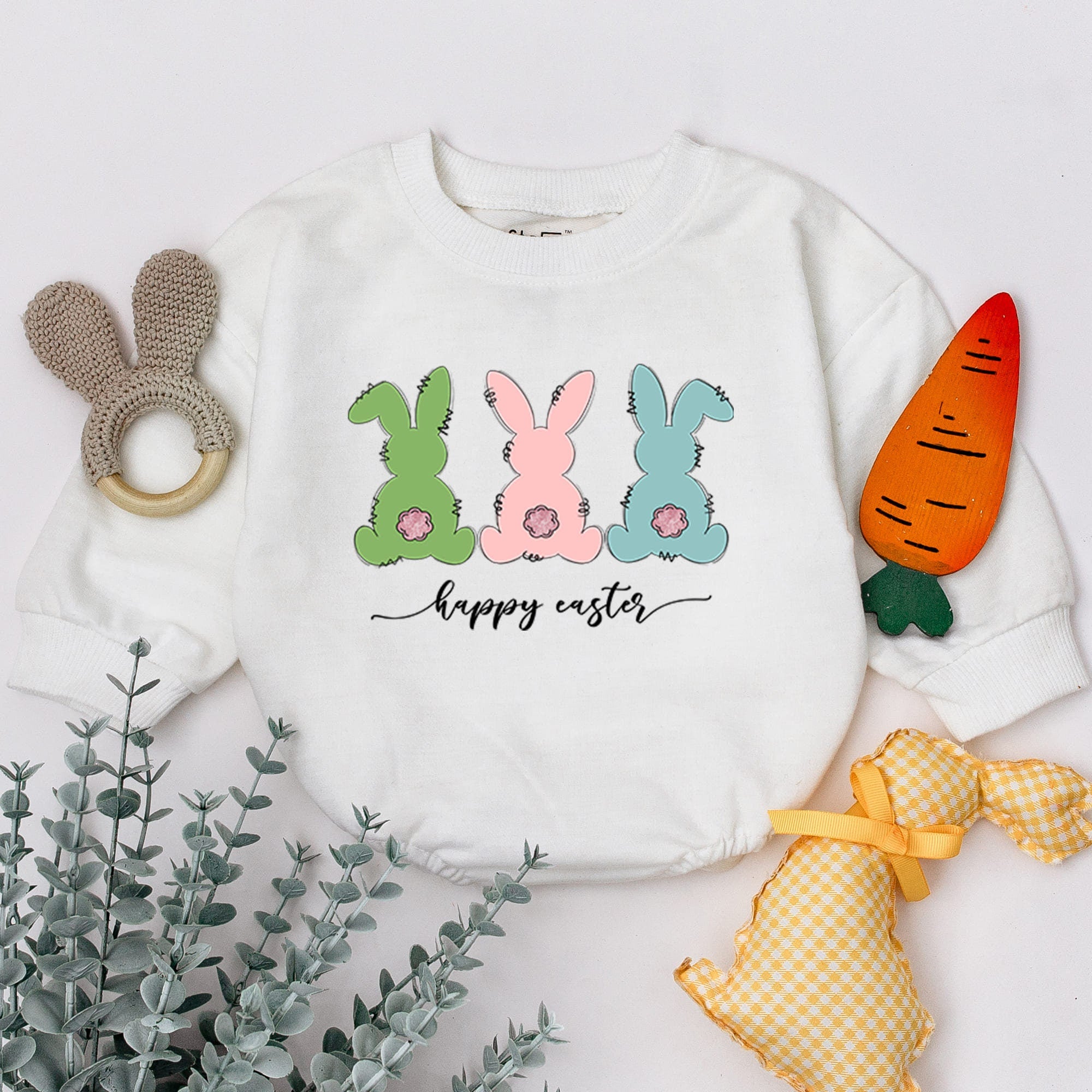 Happy Easter Baby Romper Pastel Bunnies Design Cotton Sleepsuit Personalized Gift for Newborns Easter Holiday Baby Shower Present
