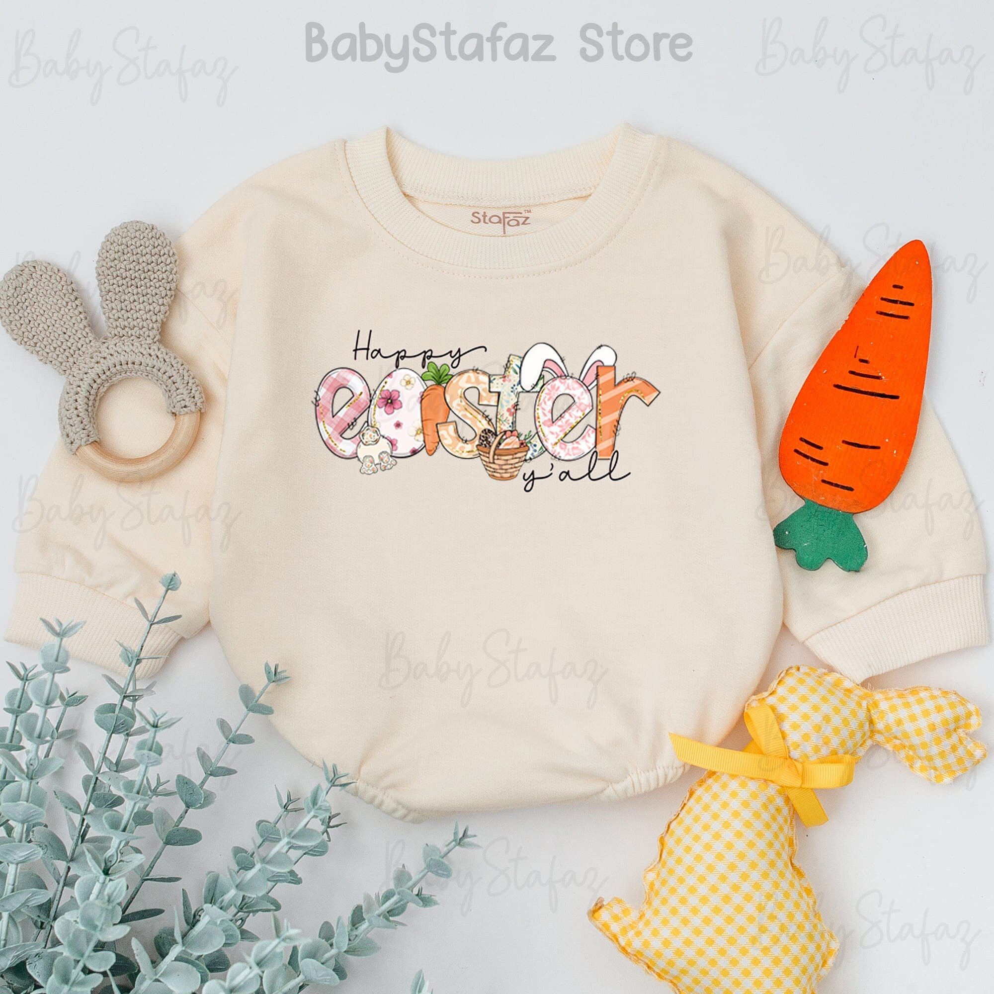 Happy Easter Y'all Baby Outfit Vibrant Easter Romper First Easter Clothes Soft Cotton Holiday Bodysuit Gift for Baby Shower