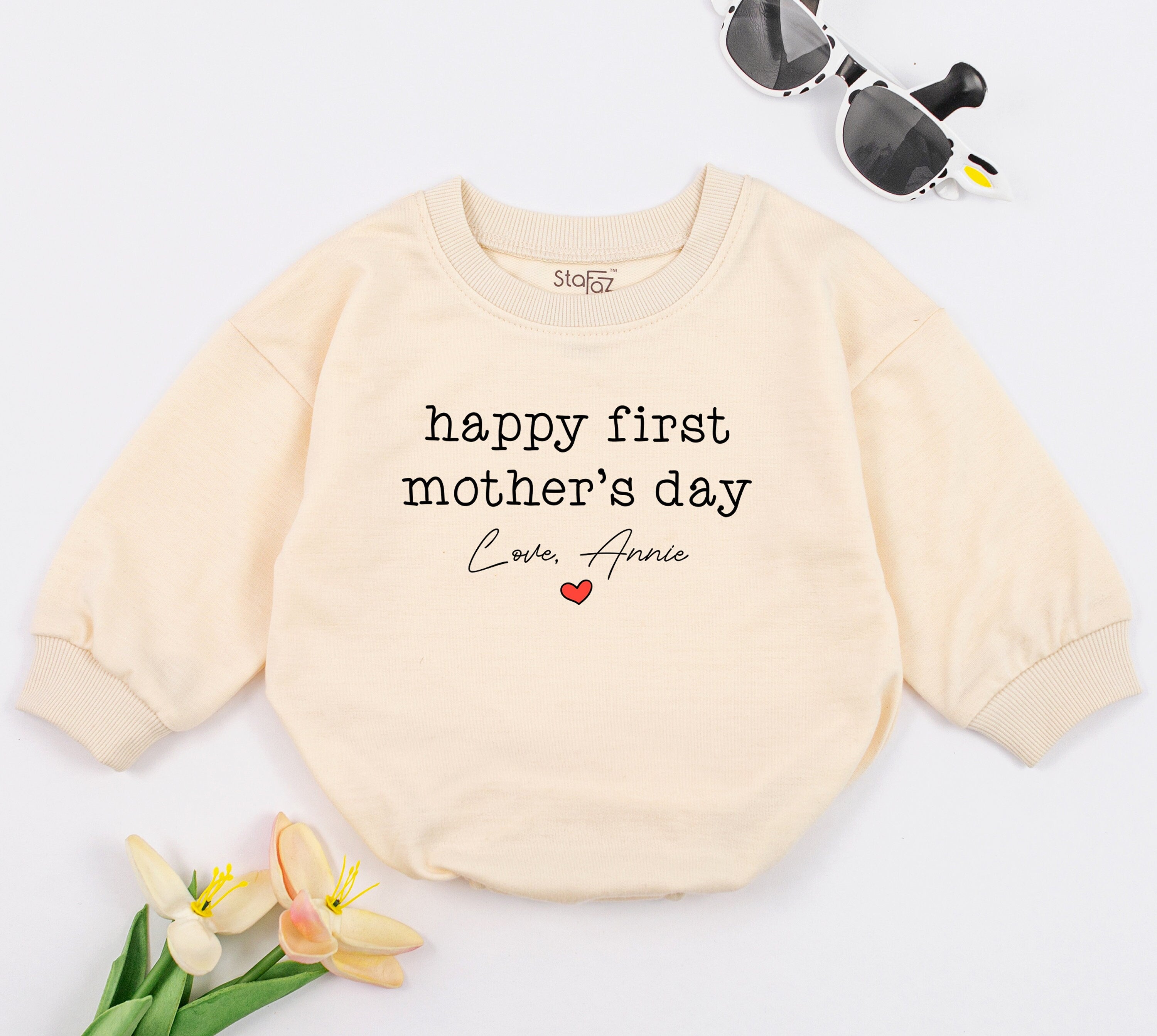 Happy First Mother's Day Baby Romper Personalized with Love Annie Sweet Minimalist Design for Infant Gift Soft Cotton Sleepsuit